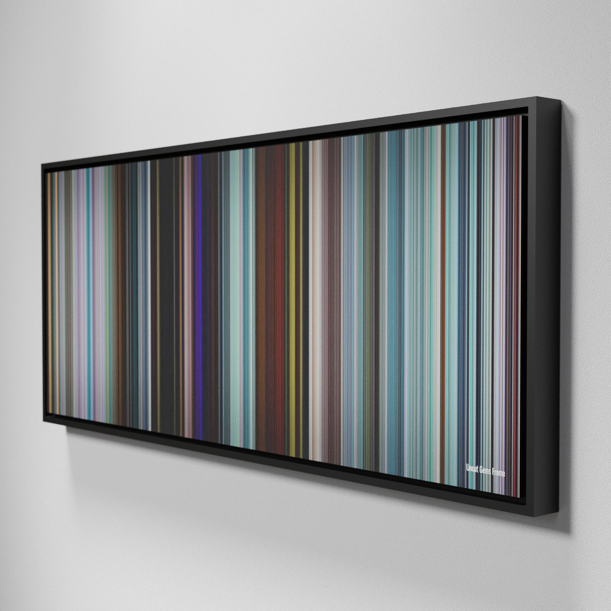 Side view of Framed Buff's of Uncut Gems Frome on the wall