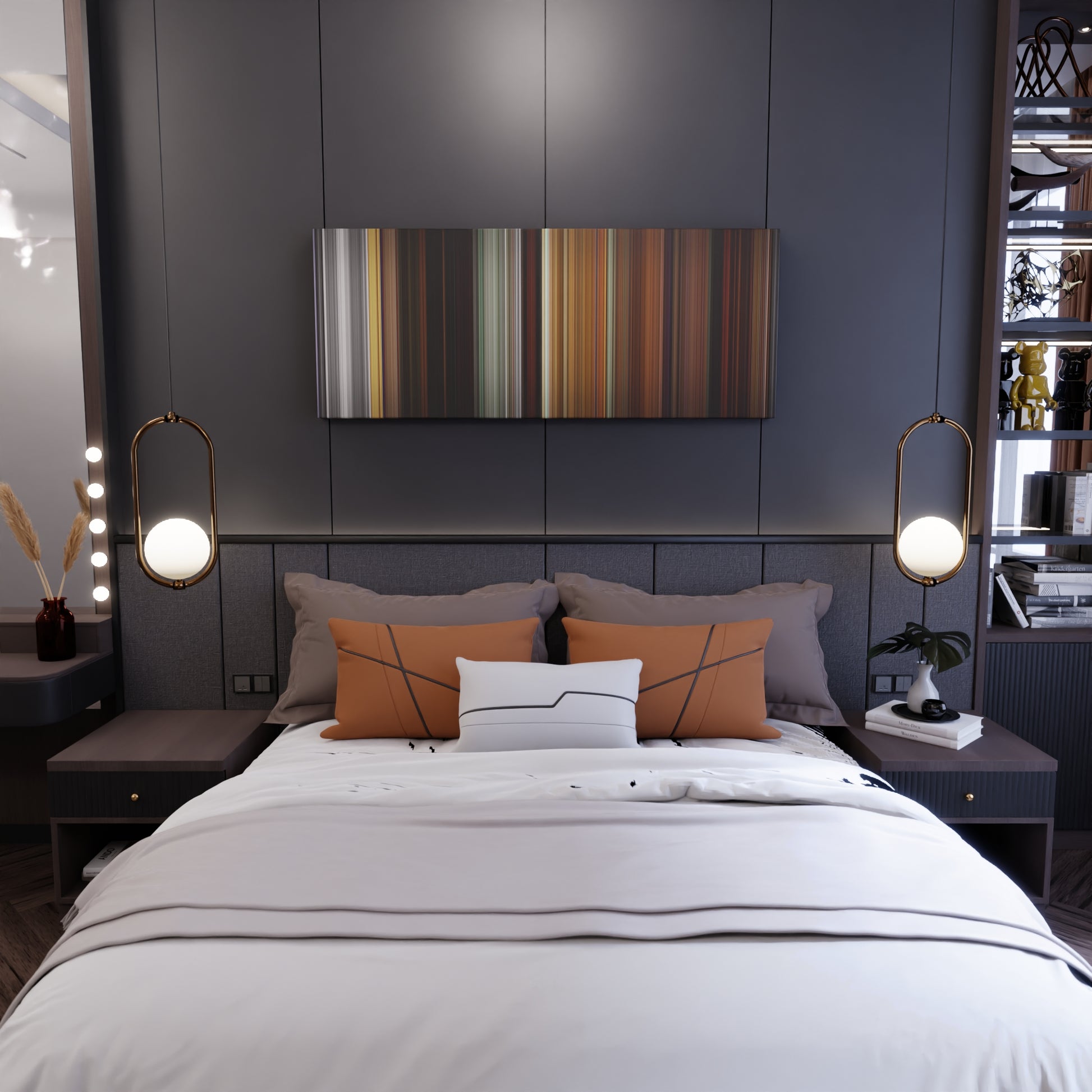 Bedroom interior with Kill Bill: Vol. 2 Frome on the wall