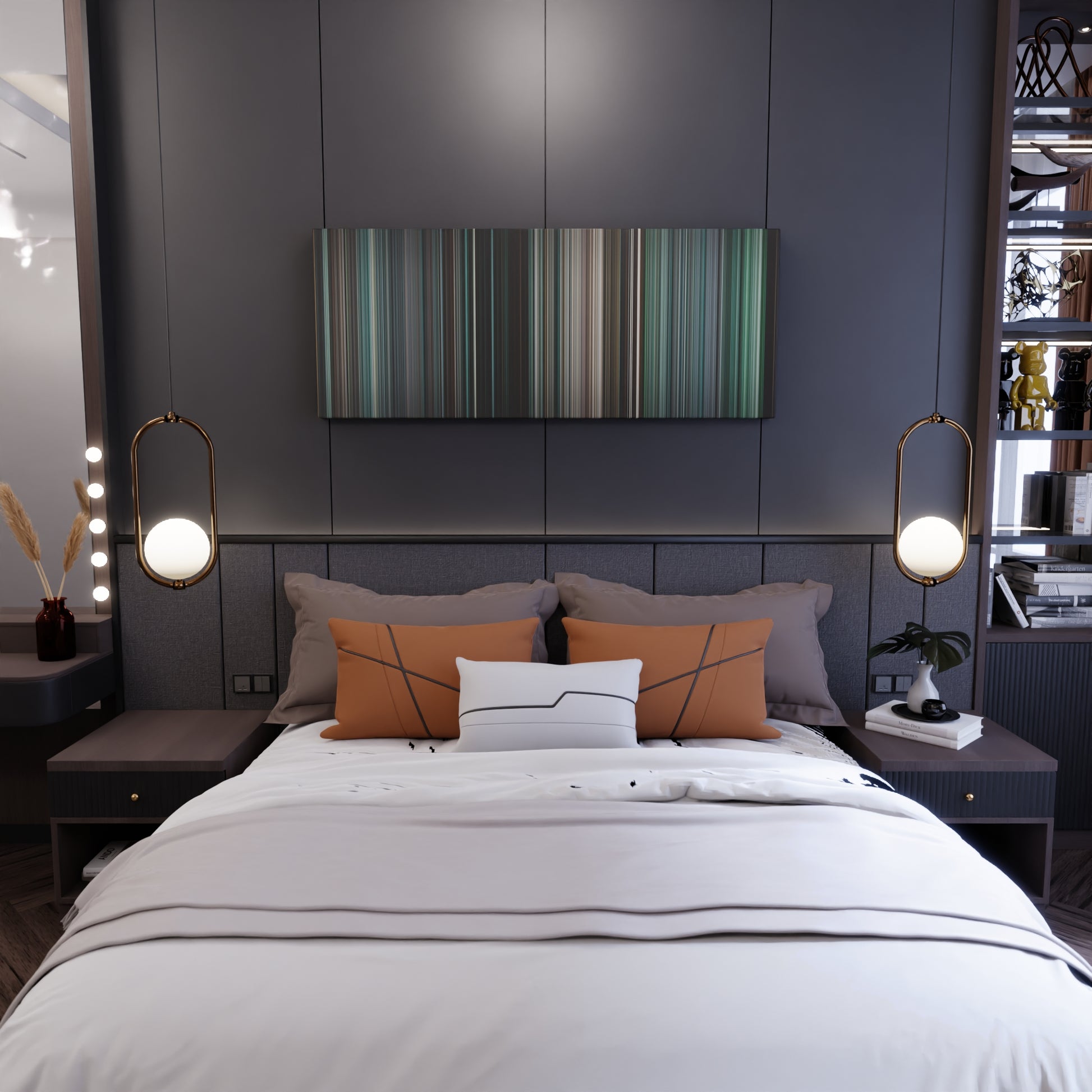 Bedroom interior with The Bourne Ultimatum Frome on the wall