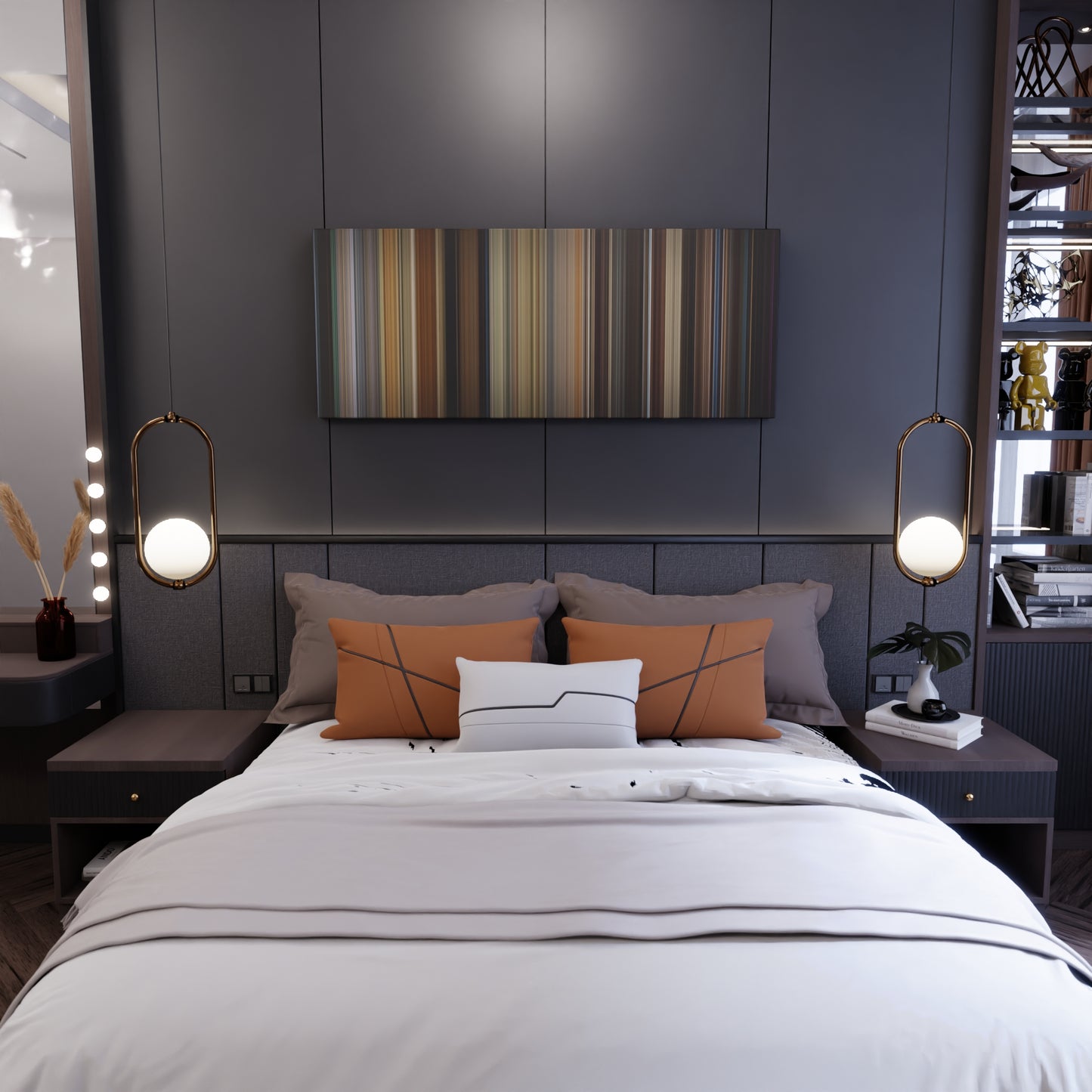 Bedroom interior with Get Out Frome on the wall