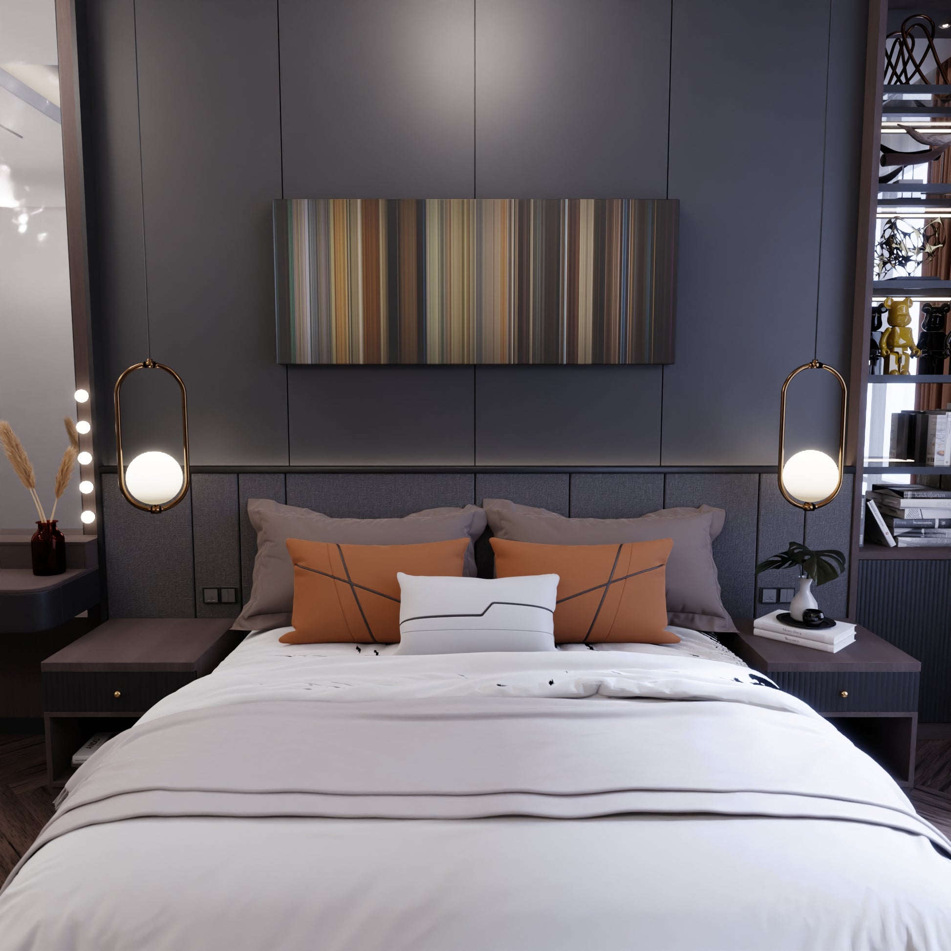 Bedroom interior with Get Out Frome on the wall