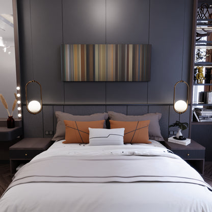 Bedroom interior with Get Out Frome on the wall