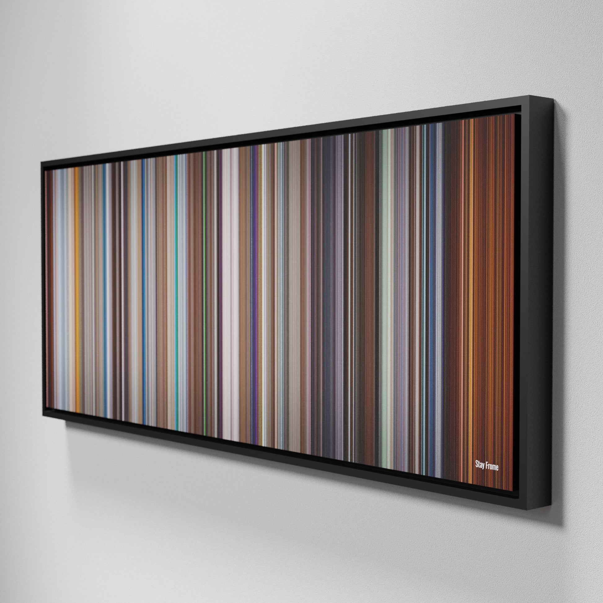 Side view of Framed Buff's of Stay Frome on the wall