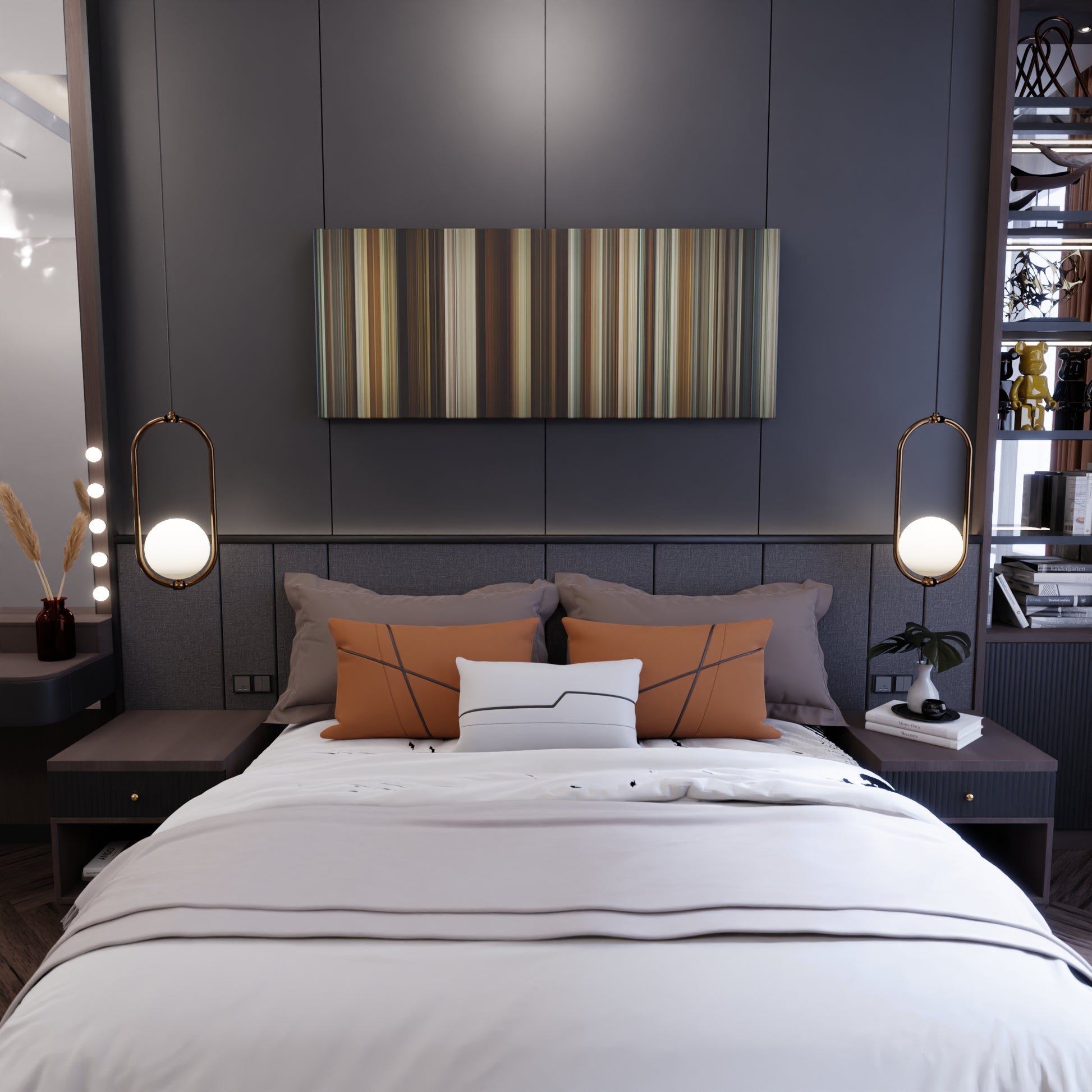 Bedroom interior with About Time Frome on the wall