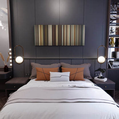 Bedroom interior with About Time Frome on the wall