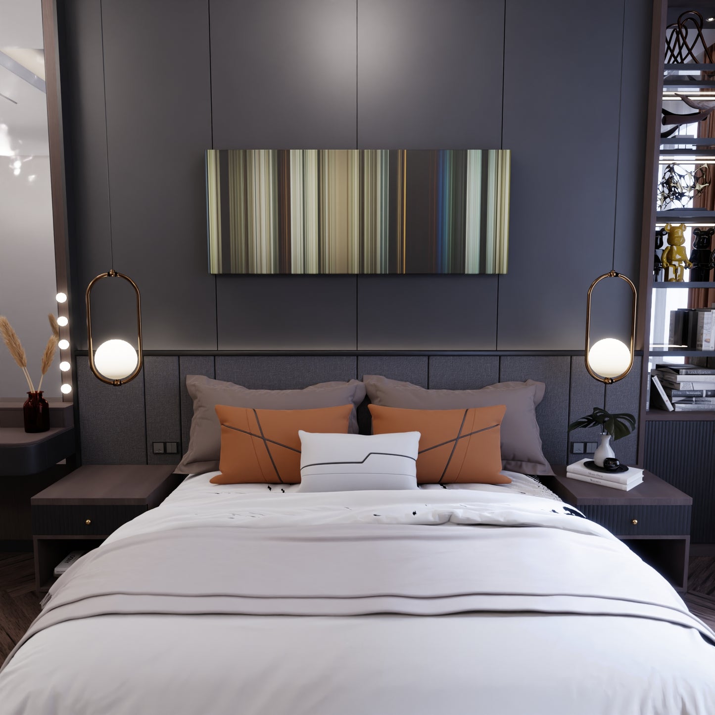 Bedroom interior with 1917 Frome on the wall