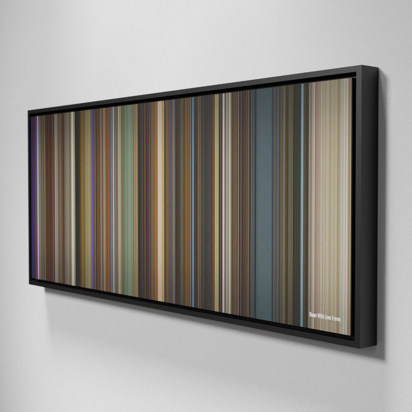 Side view of Framed Buff's of Down With Love Frome on the wall