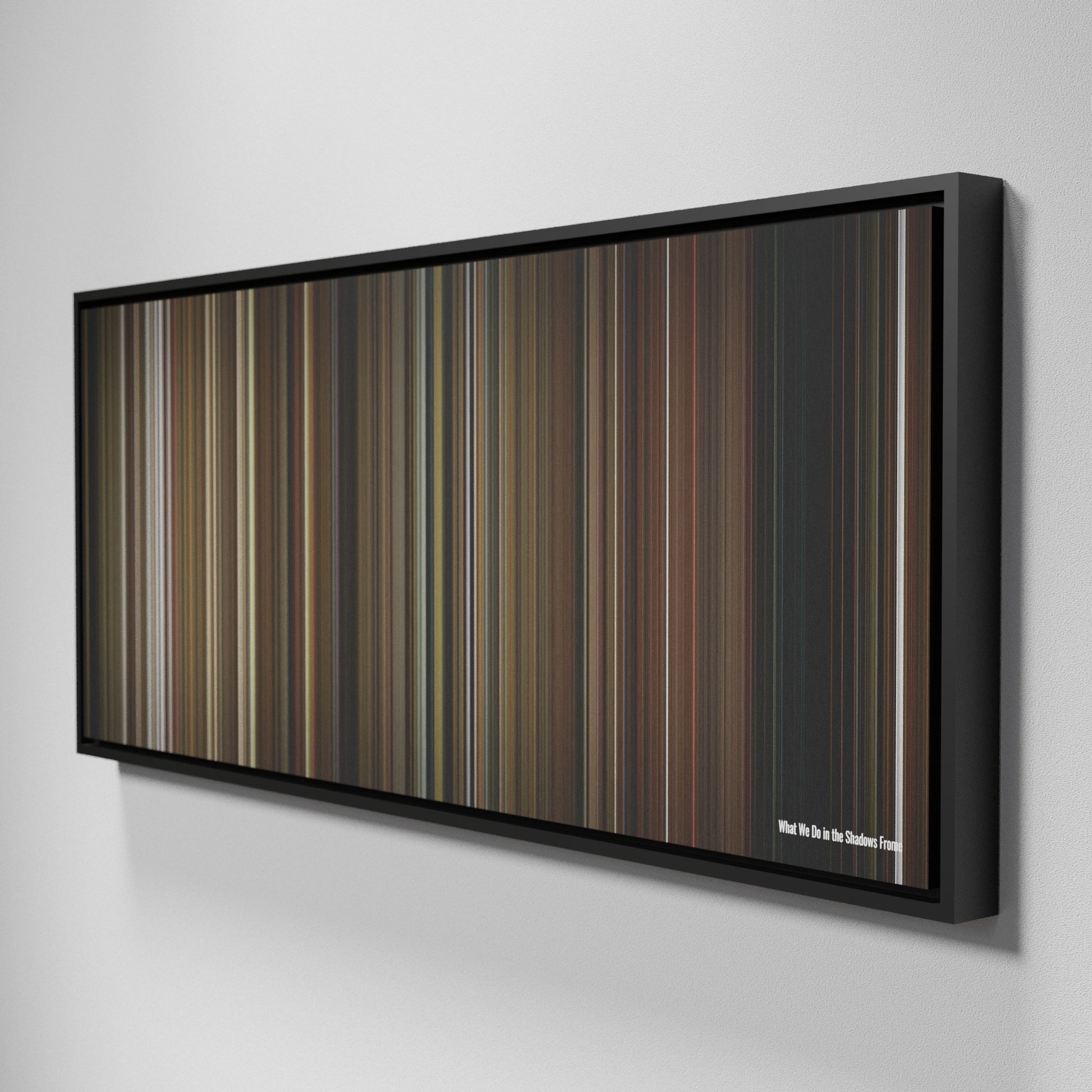 Side view of Framed Buff's of What We Do in the Shadows Frome on the wall