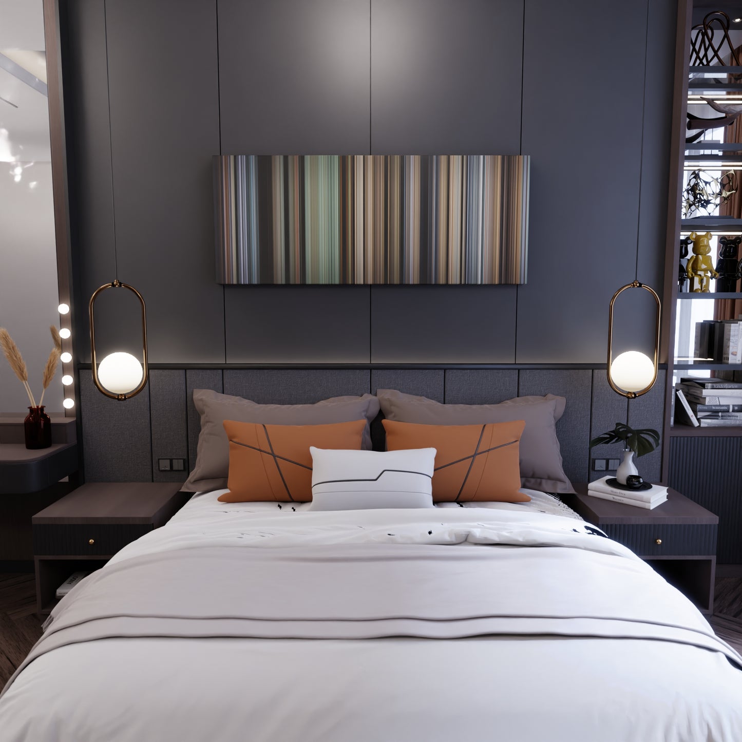 Bedroom interior with Sahara Frome on the wall