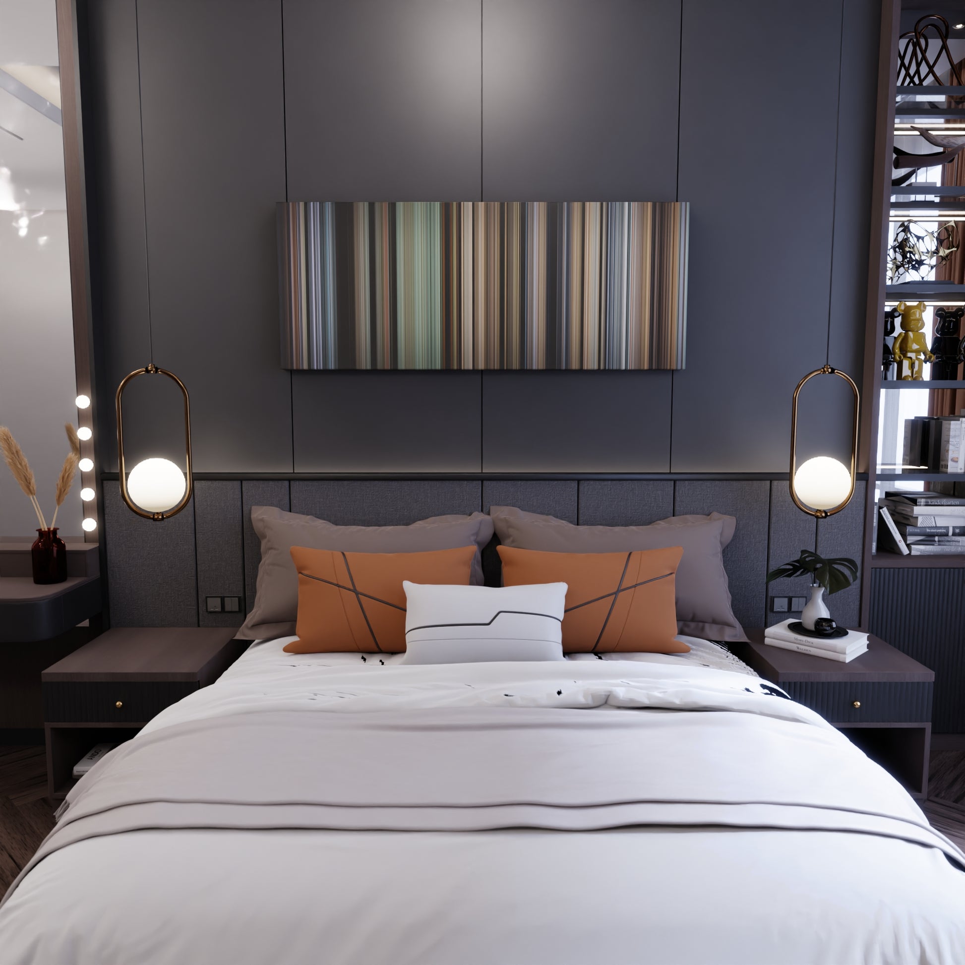 Bedroom interior with Sahara Frome on the wall