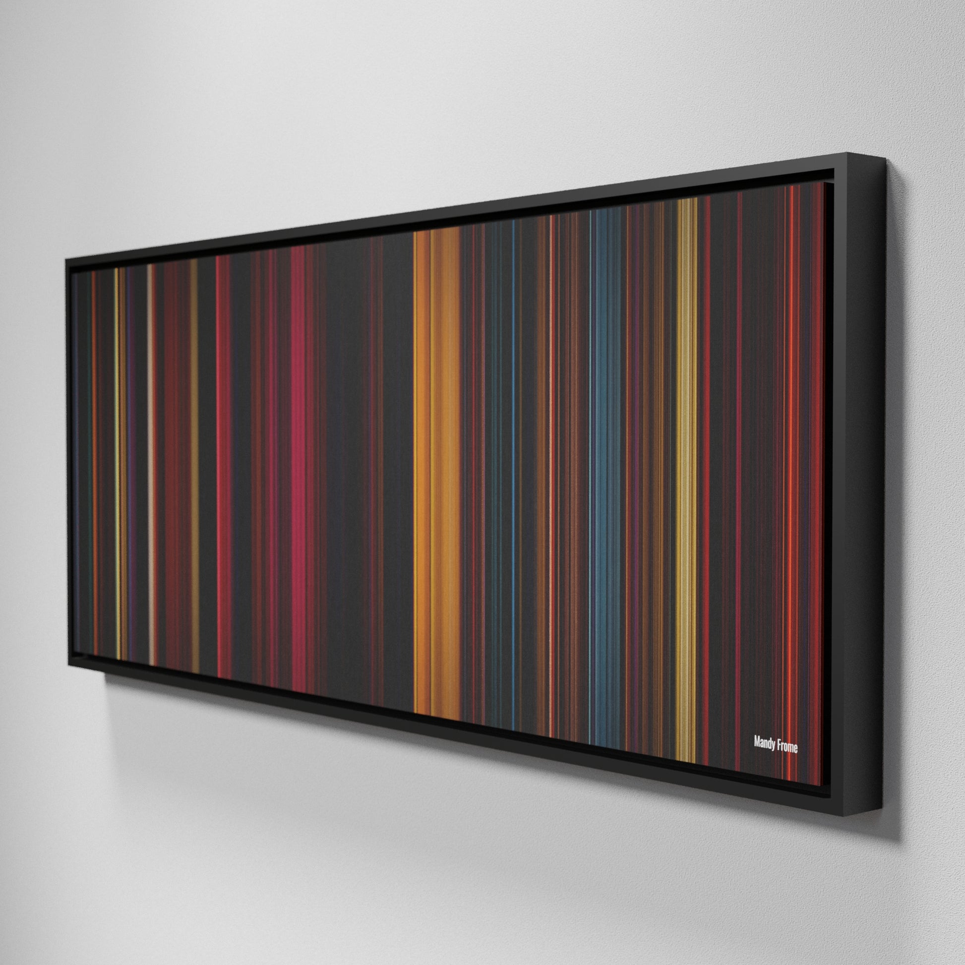 Side view of Framed Buff's of Mandy Frome on the wall