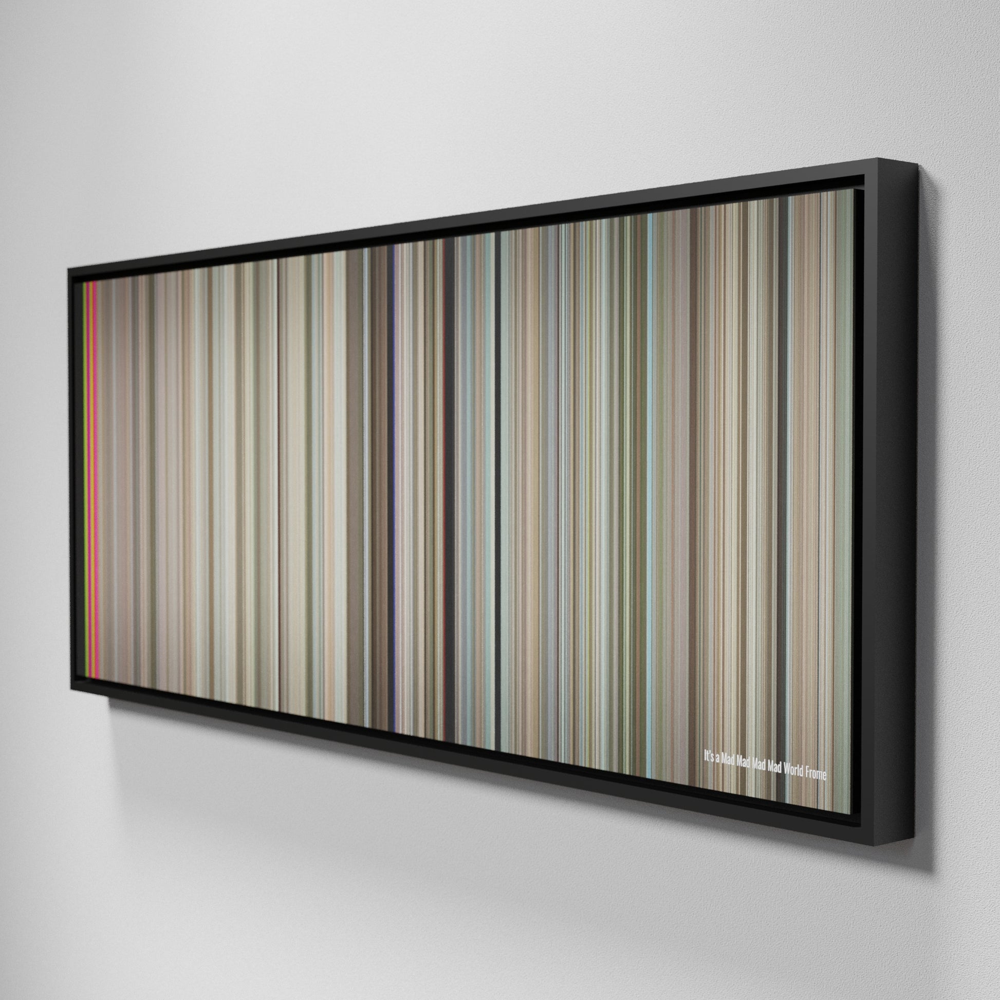 Side view of Framed Buff's of It's a Mad Mad Mad Mad World Frome on the wall