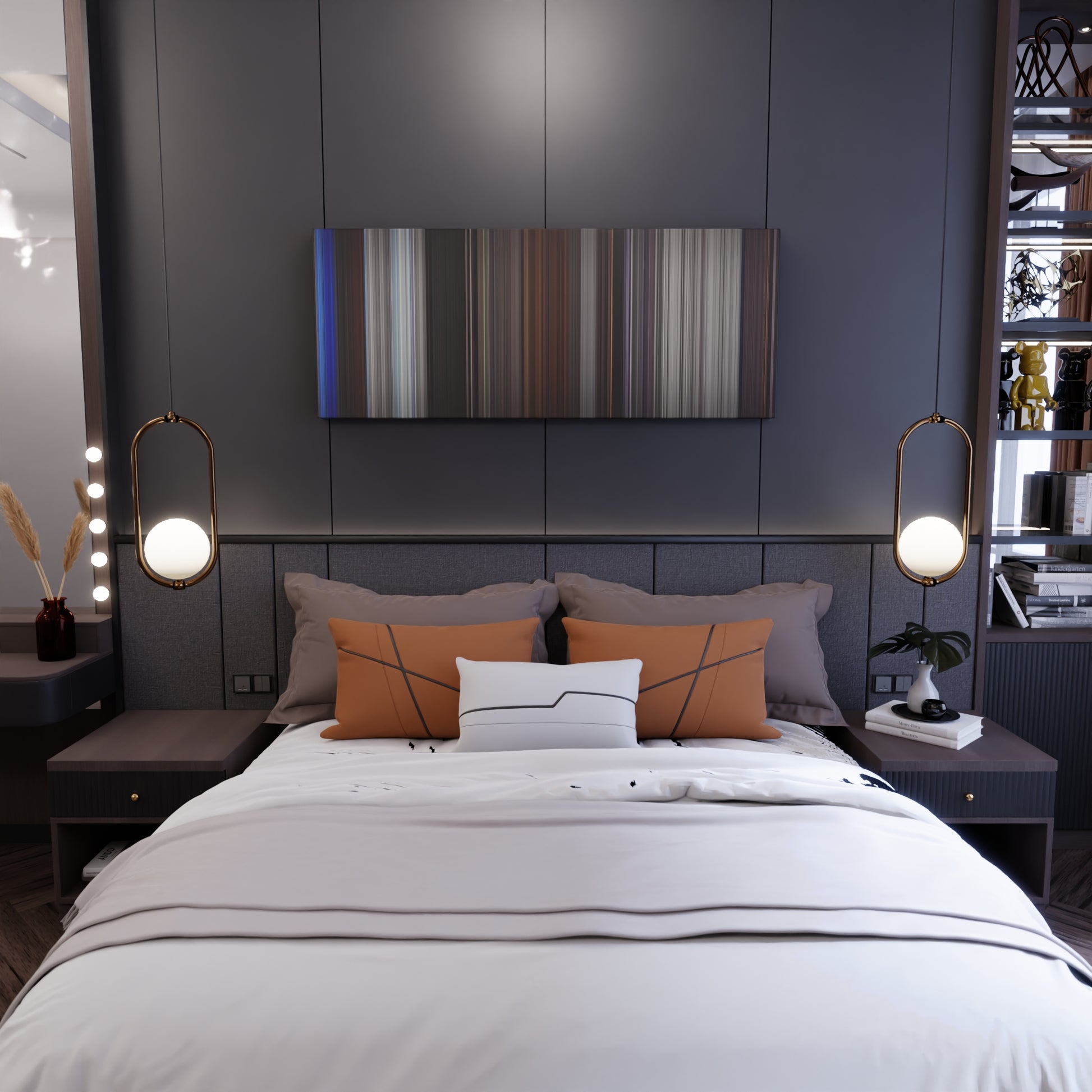 Bedroom interior with A Matter of Life and Death Frome on the wall