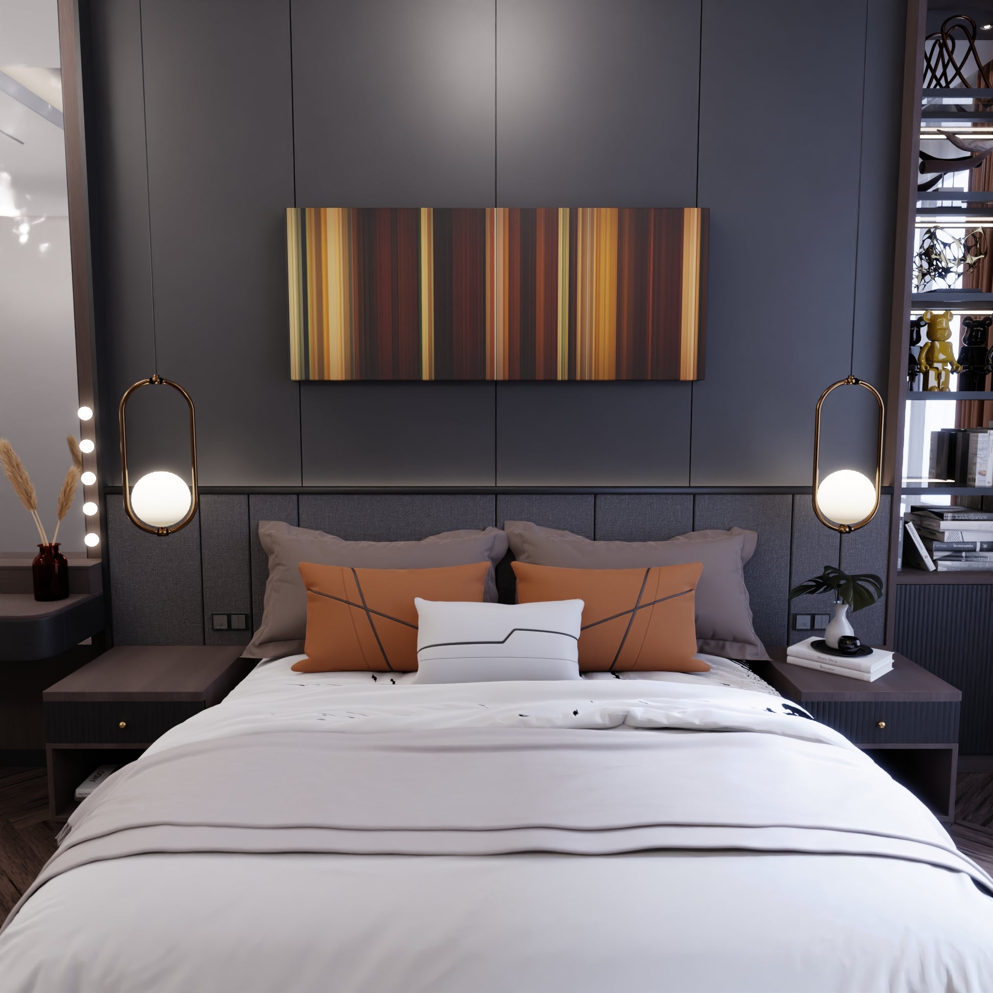 Bedroom interior with Midnight in Paris Frome on the wall