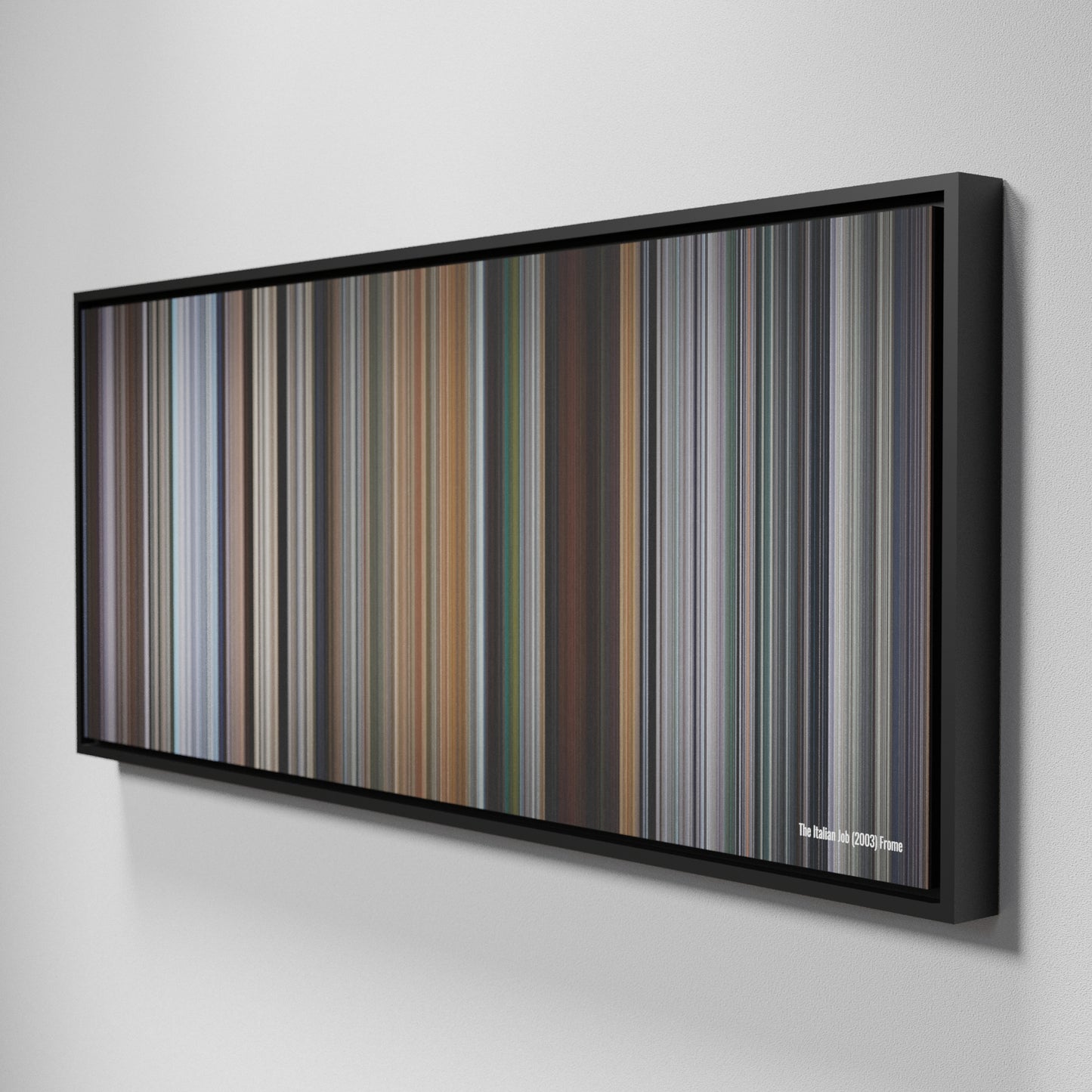 Side view of Framed Buff's of The Italian Job Frome on the wall