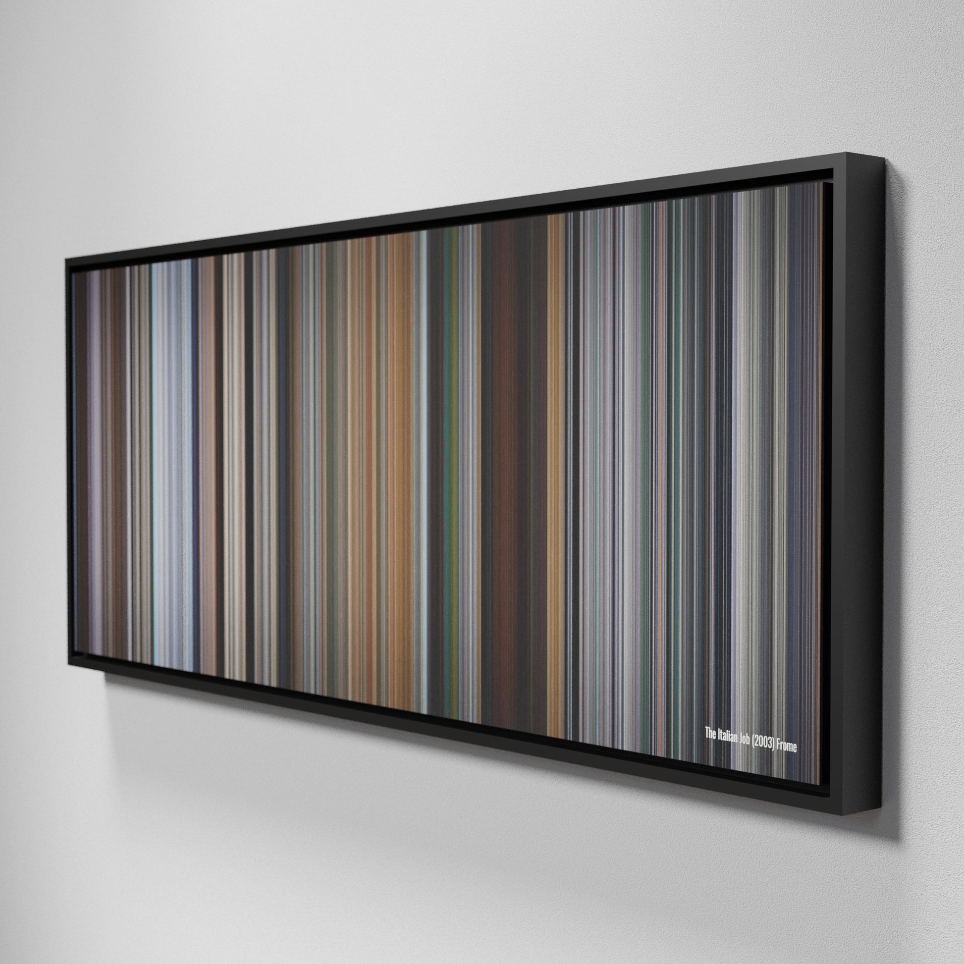 Side view of Framed Buff's of The Italian Job Frome on the wall