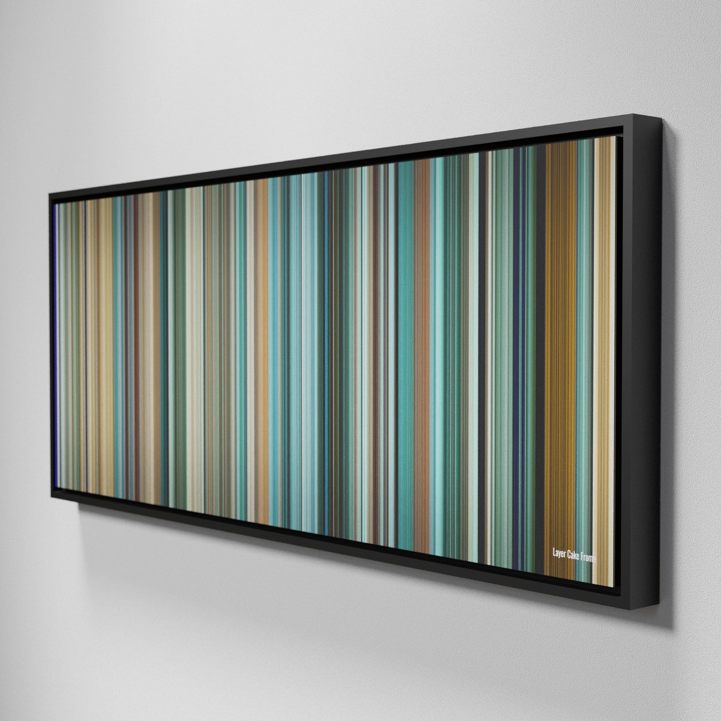 Side view of Framed Buff's of Layer Cake Frome on the wall