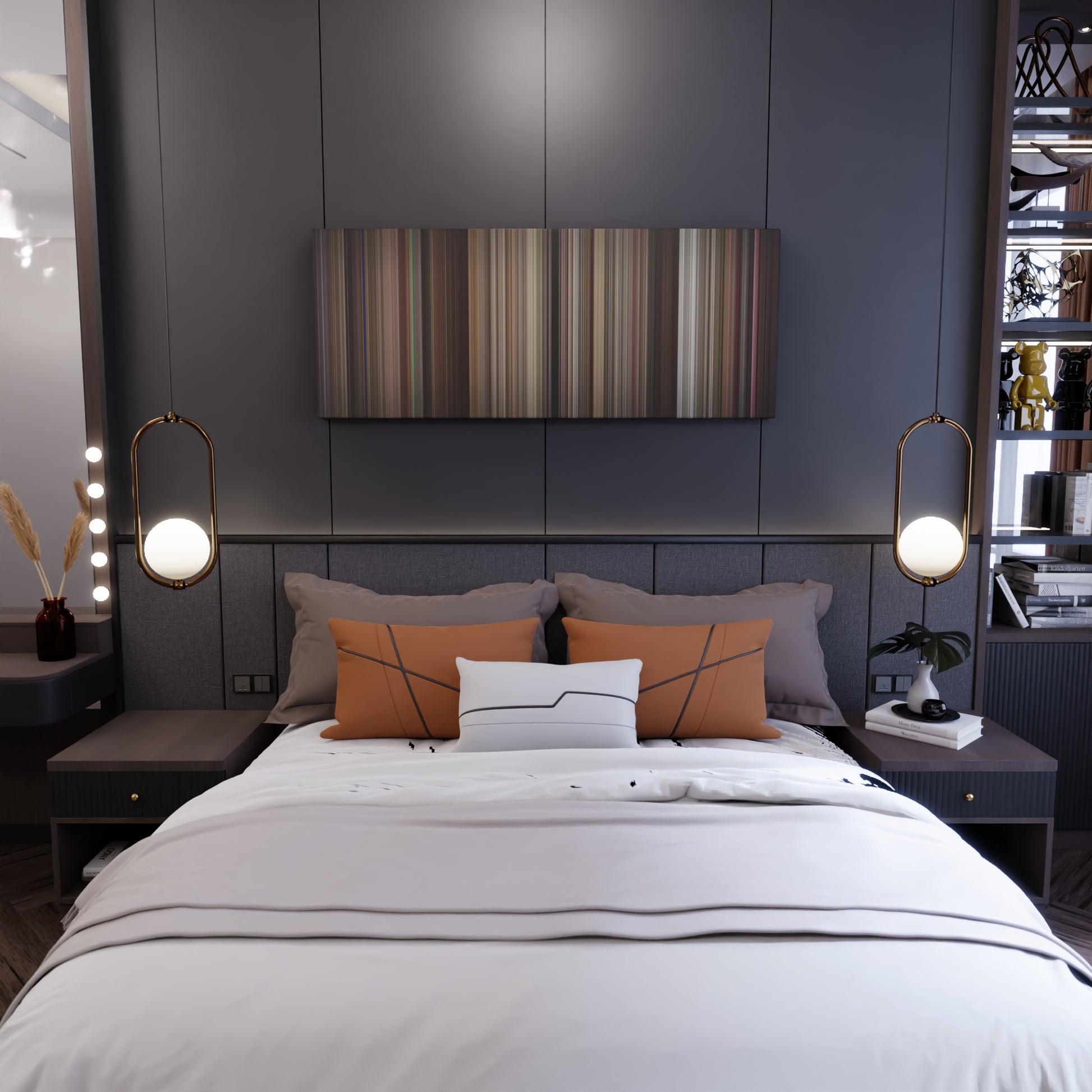 Bedroom interior with Rushmore Frome on the wall