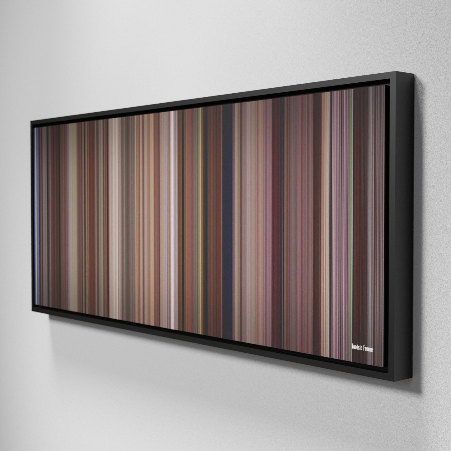 Side view of Framed Buff's of Tootsie Frome on the wall