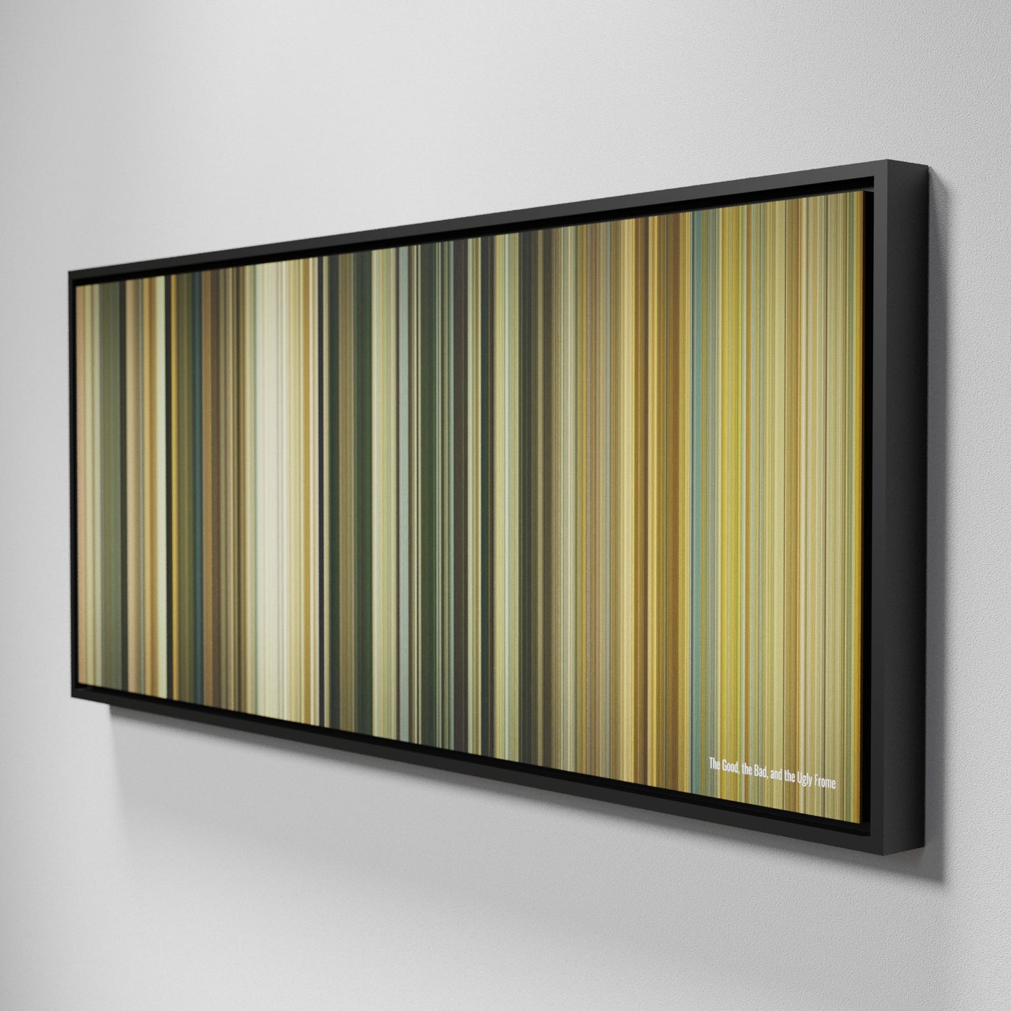 Side view of Framed Buff's of The Good, the Bad and the Ugly Frome on the wall