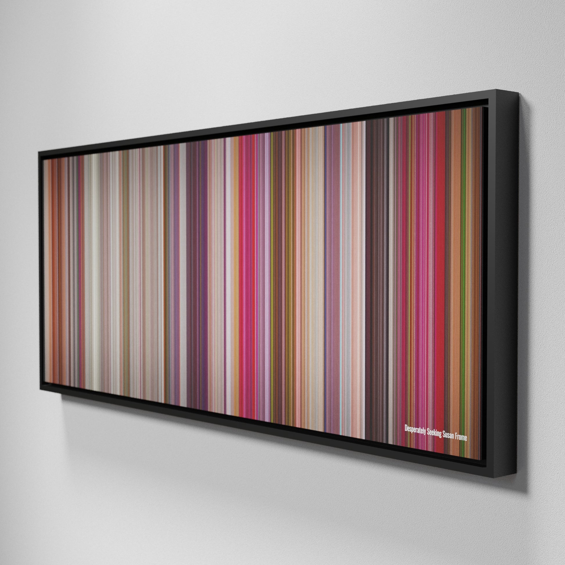 Side view of Framed Buff's of Desperately Seeking Susan Frome on the wall