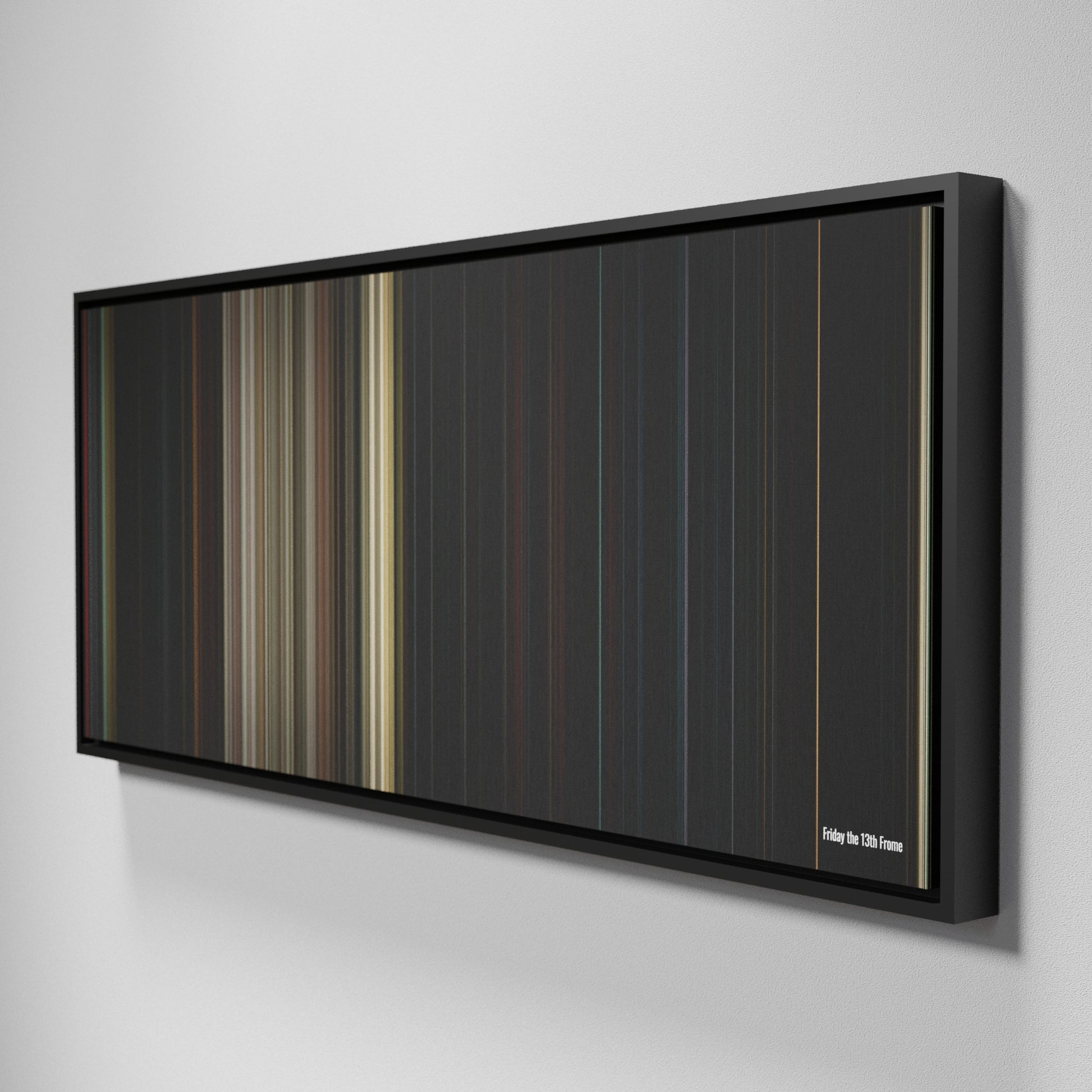 Side view of Framed Buff's of Friday the 13th Frome on the wall