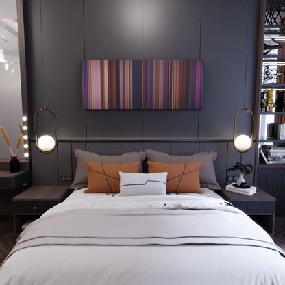 Bedroom interior with Pitch Perfect Frome on the wall