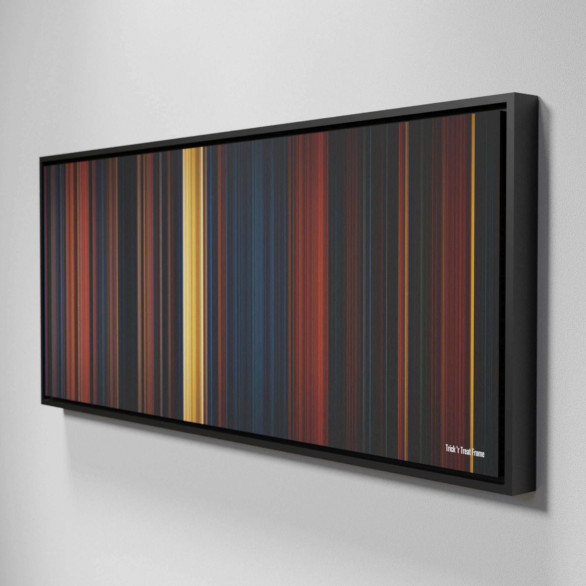 Side view of Framed Buff's of Trick 'r Treat Frome on the wall