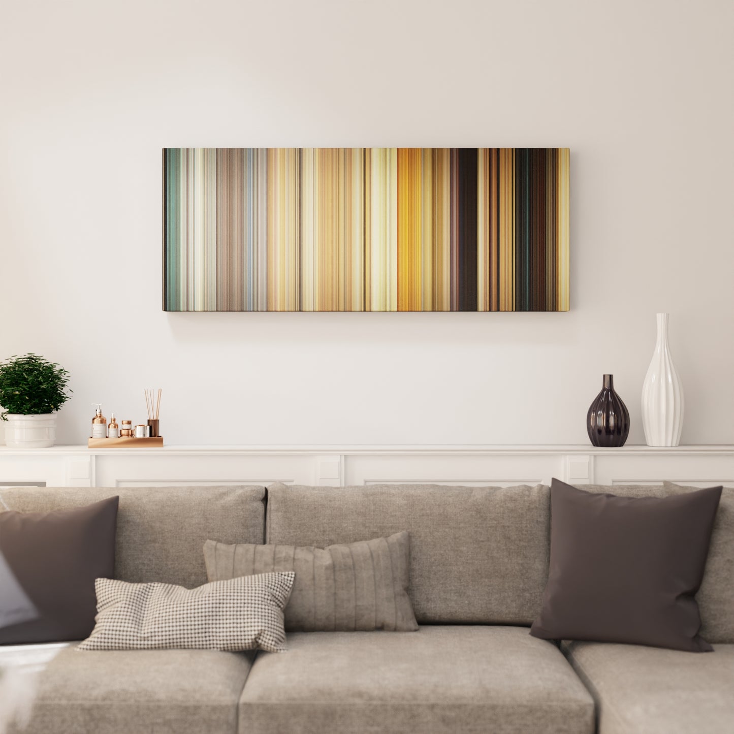 Living room interior with Mr. Bean's Holiday Frome on the wall