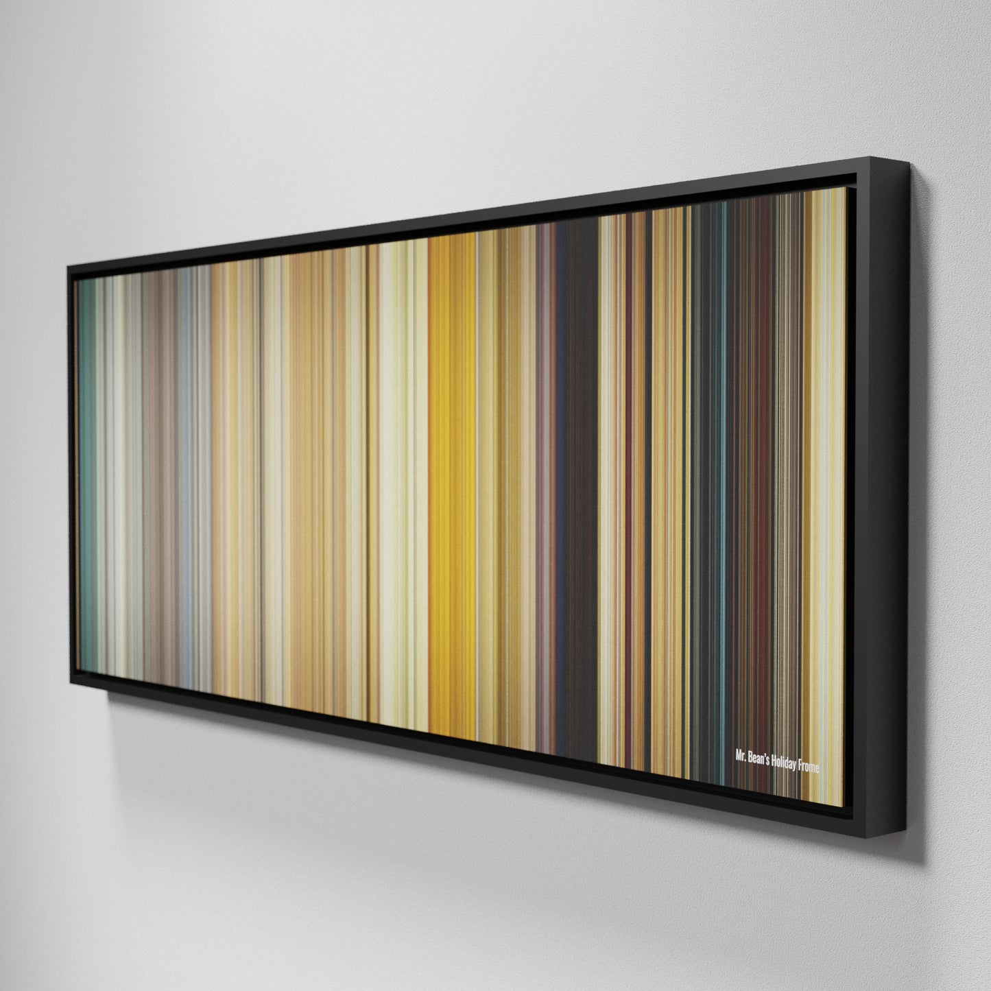 Side view of Framed Buff's of Mr. Bean's Holiday Frome on the wall