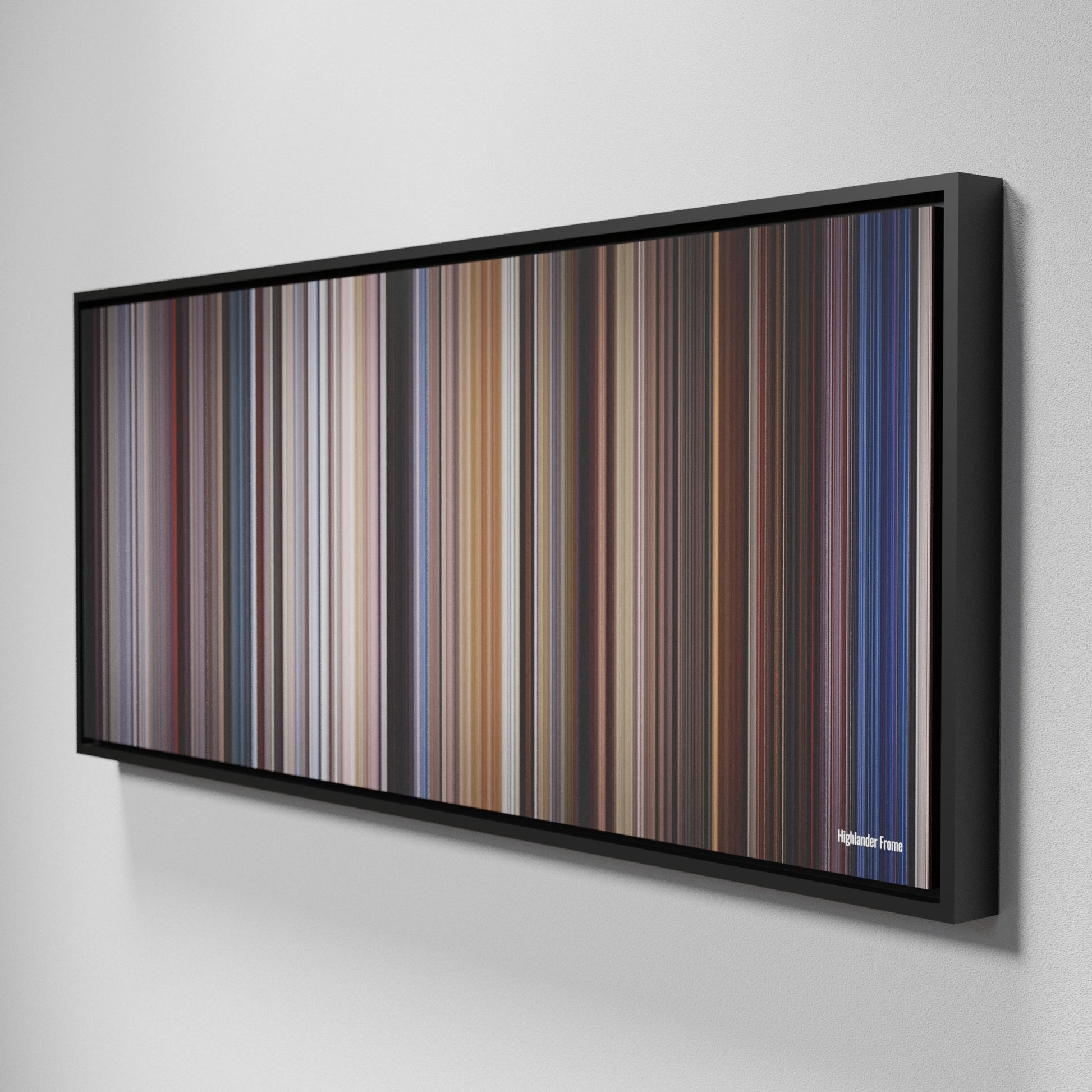 Side view of Framed Buff's of Highlander Frome on the wall