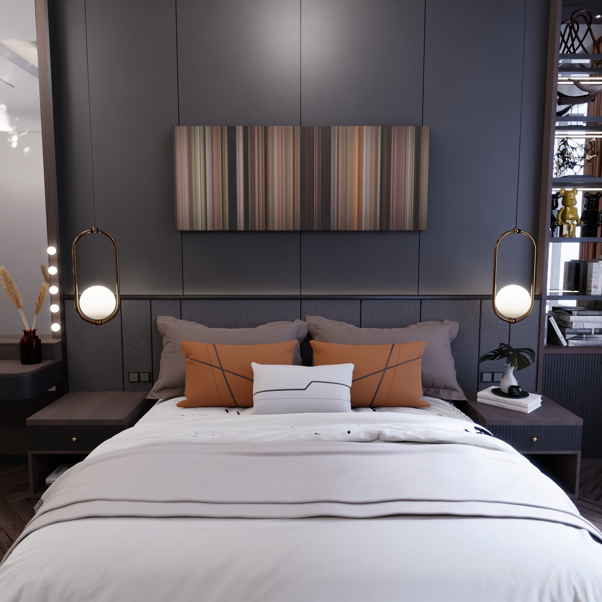 Bedroom interior with Fried Green Tomatoes Frome on the wall