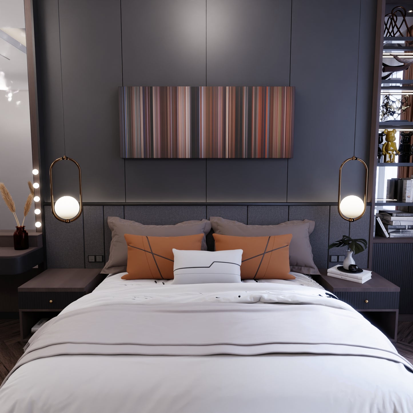 Bedroom interior with The Adventures of Priscilla, Queen of the Desert Frome on the wall