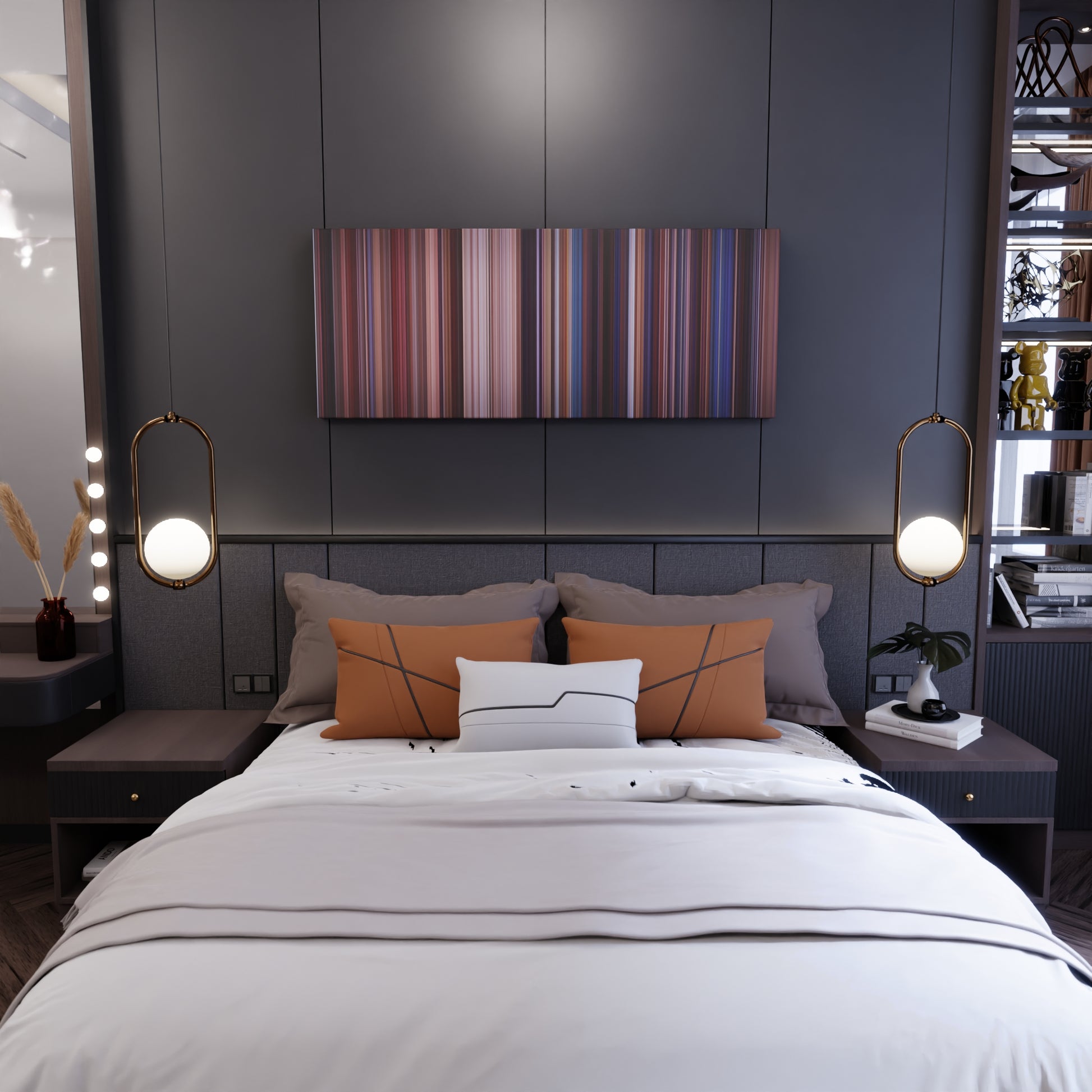 Bedroom interior with Mars Attacks! Frome on the wall