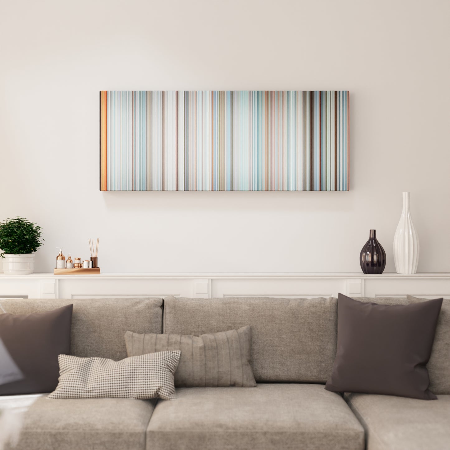 Living room interior with The Endless Summer Frome on the wall