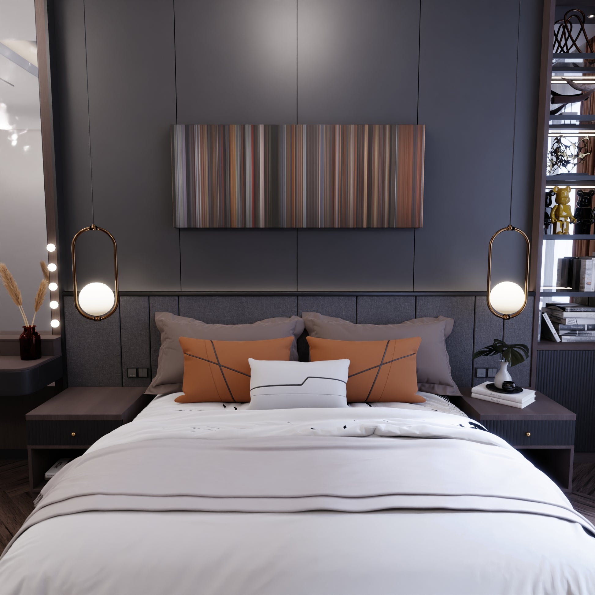 Bedroom interior with The Hurricane Frome on the wall