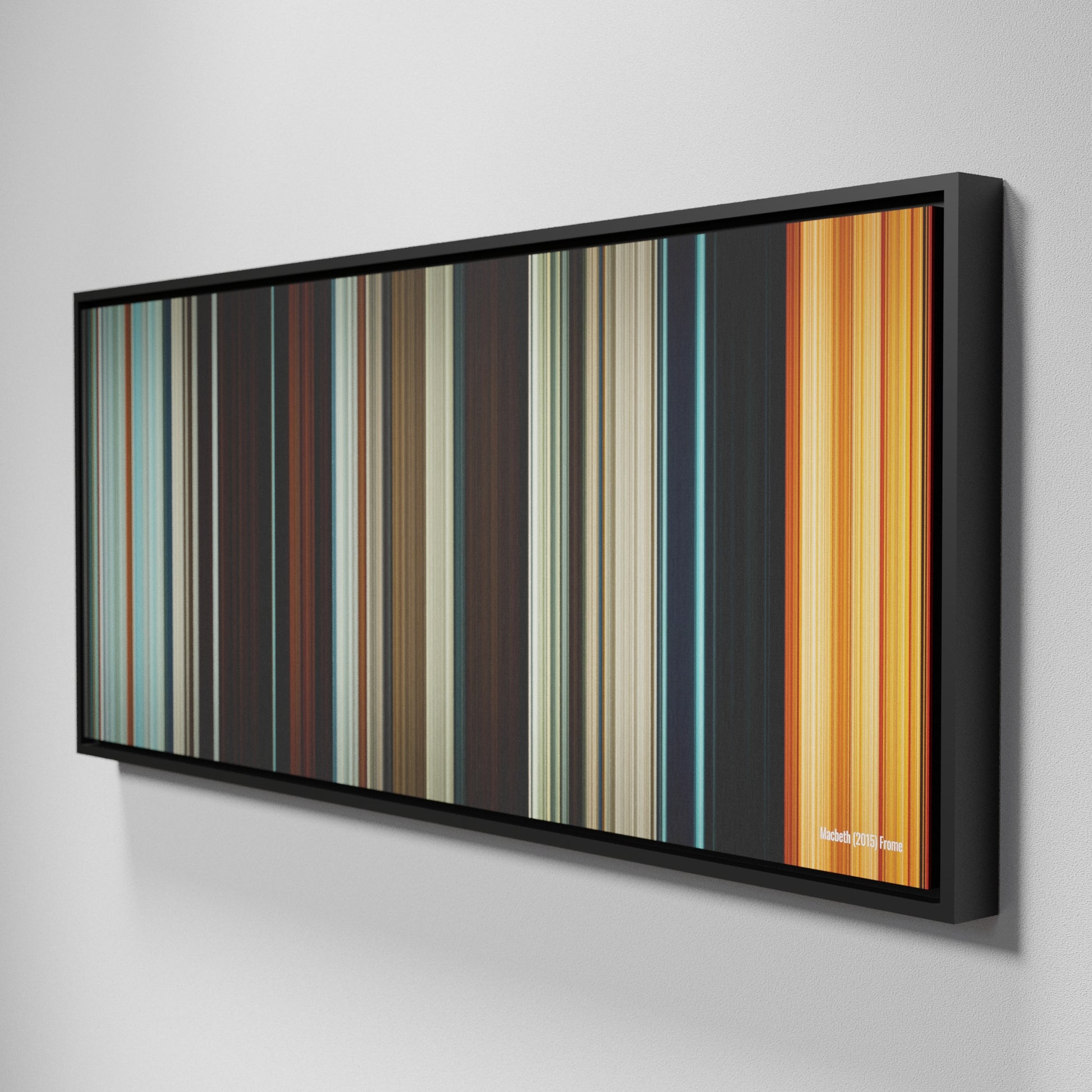 Side view of Framed Buff's of Macbeth Frome on the wall