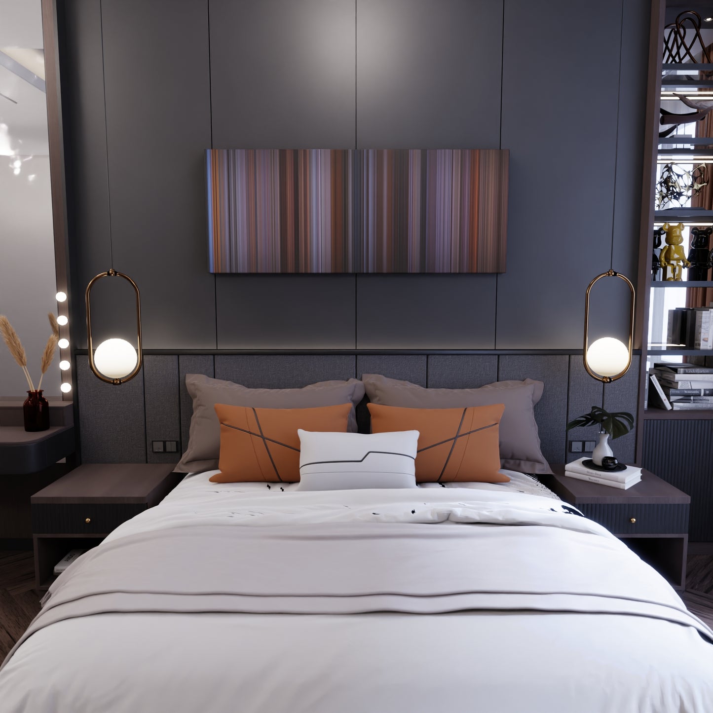 Bedroom interior with While You Were Sleeping Frome on the wall