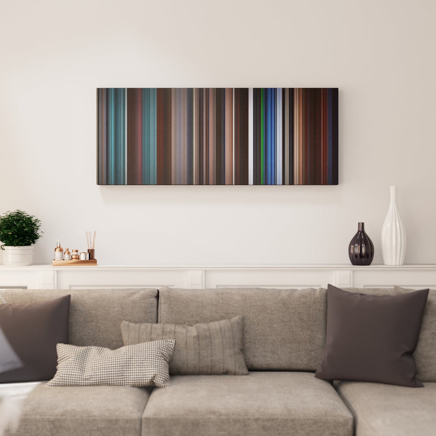 Living room interior with Joe Versus the Volcano Frome on the wall