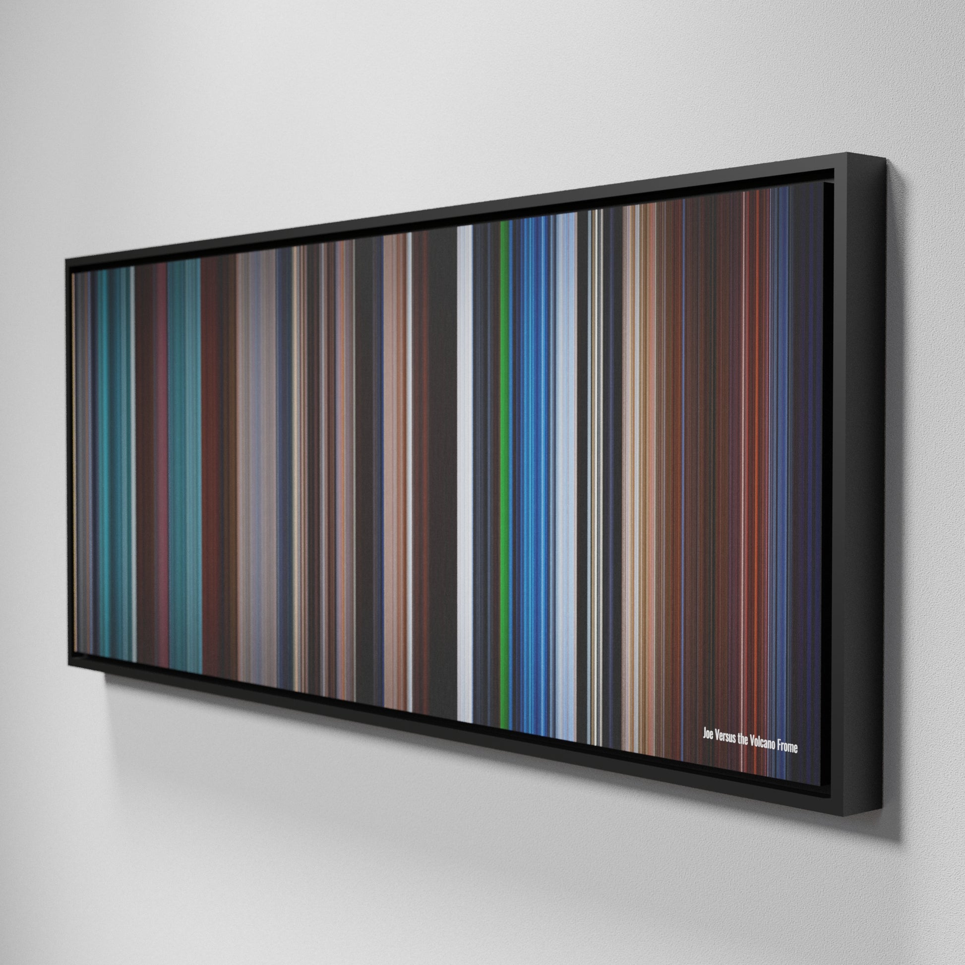 Side view of Framed Buff's of Joe Versus the Volcano Frome on the wall