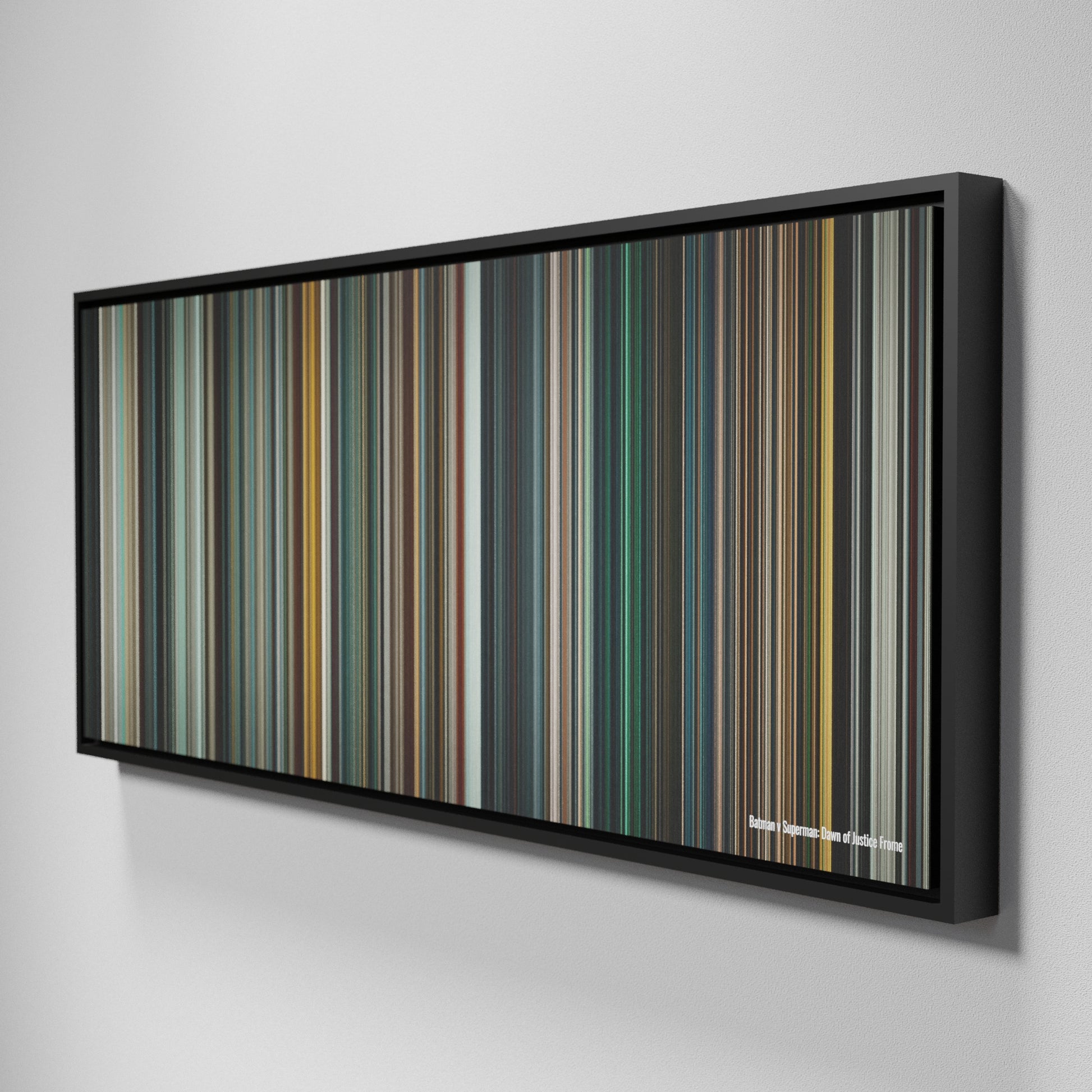 Side view of Framed Buff's of Batman v Superman: Dawn of Justice Frome on the wall