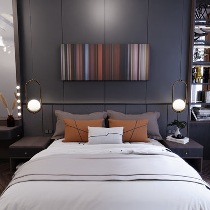 Bedroom interior with Far and Away Frome on the wall