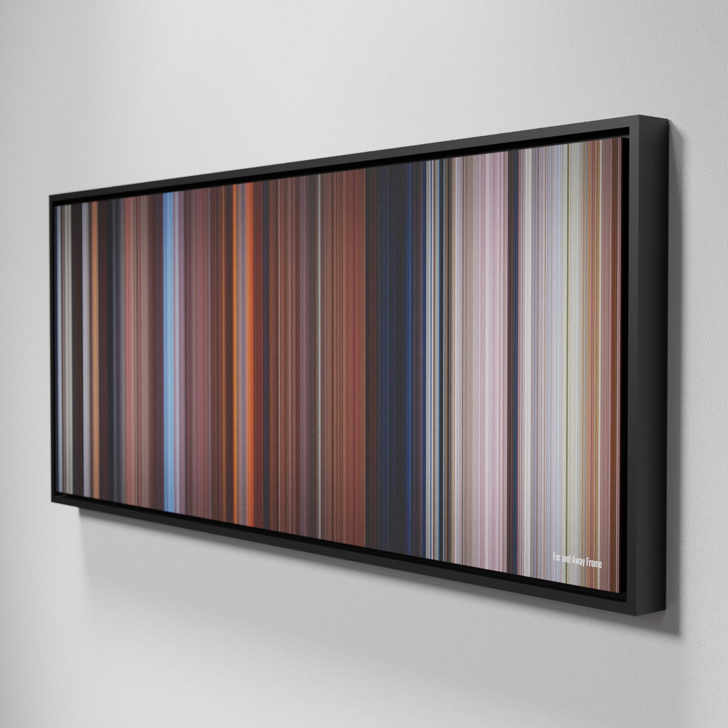 Side view of Framed Buff's of Far and Away Frome on the wall