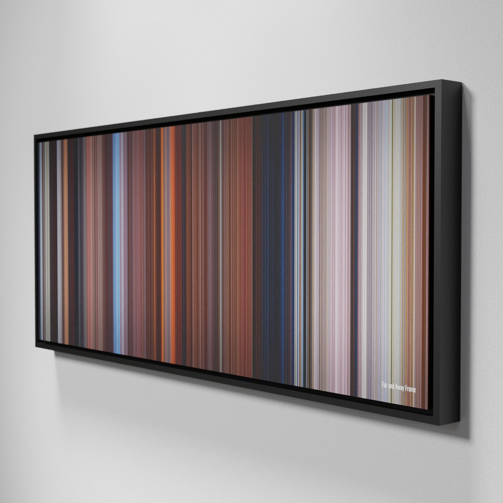 Side view of Framed Buff's of Far and Away Frome on the wall