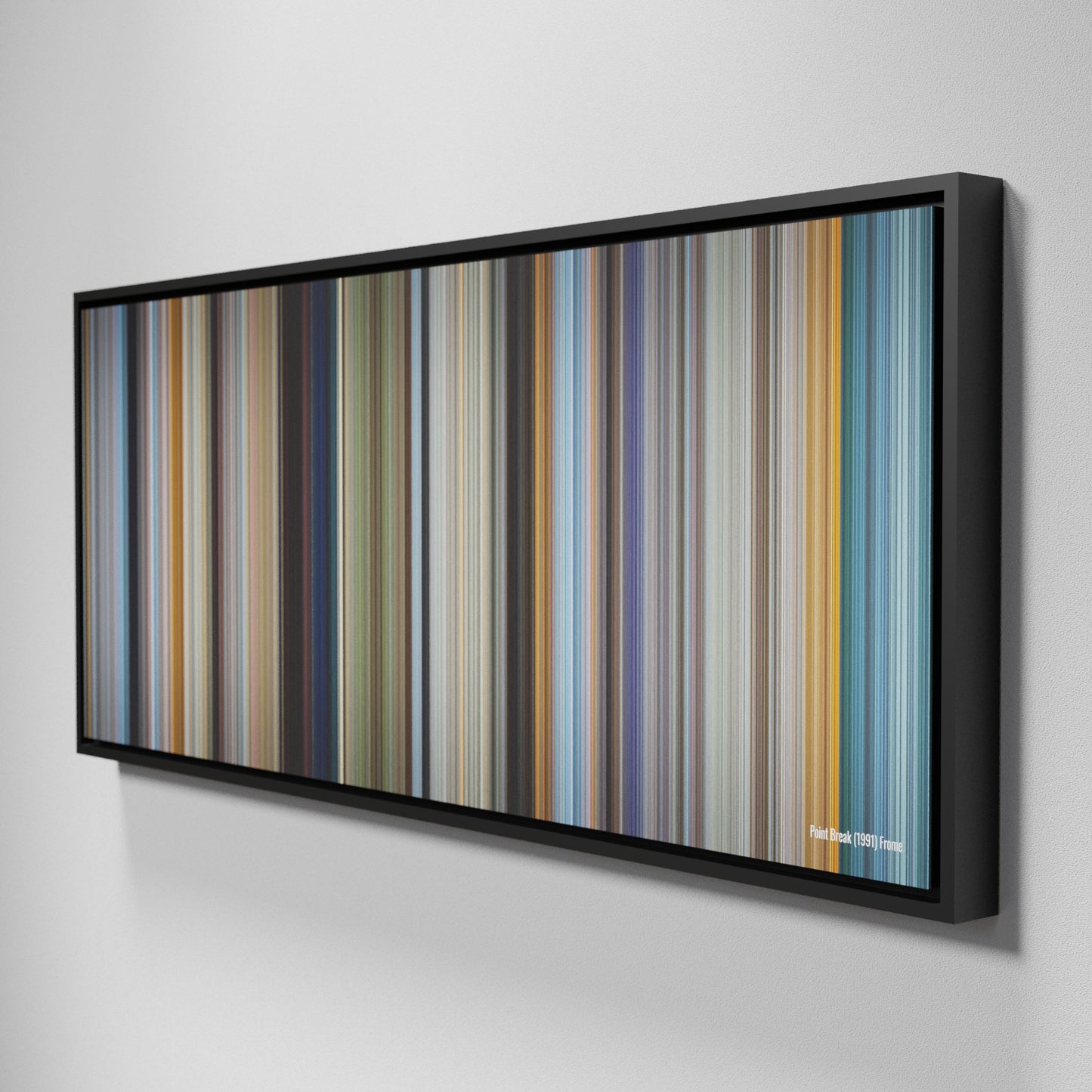 Side view of Framed Buff's of Point Break Frome on the wall