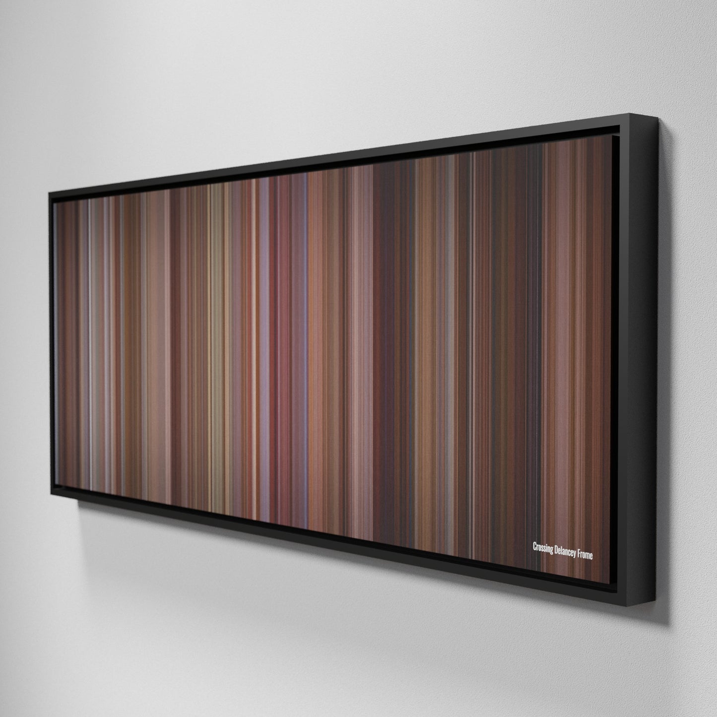 Side view of Framed Buff's of Crossing Delancey Frome on the wall