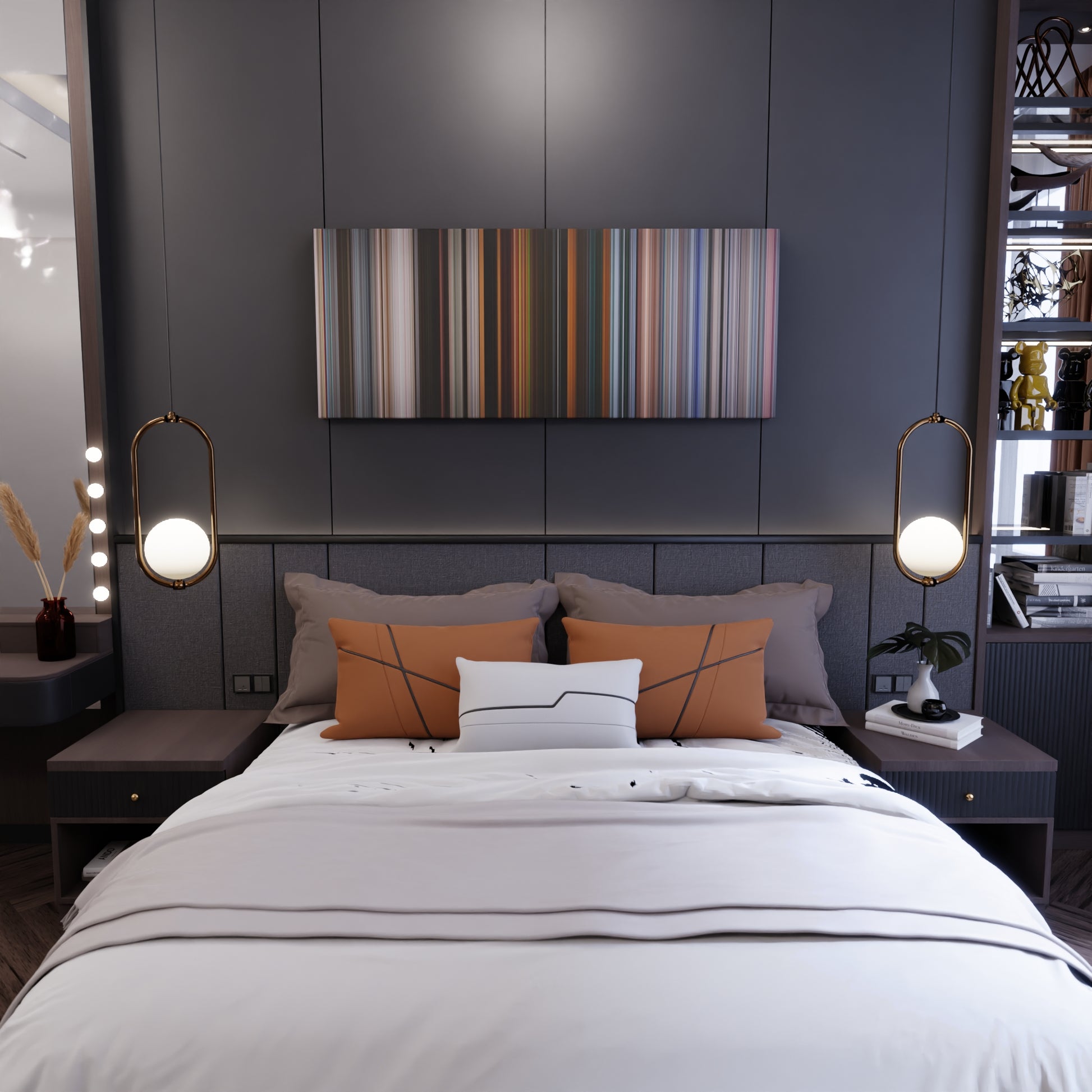 Bedroom interior with Spider-Man: Far from Home Frome on the wall