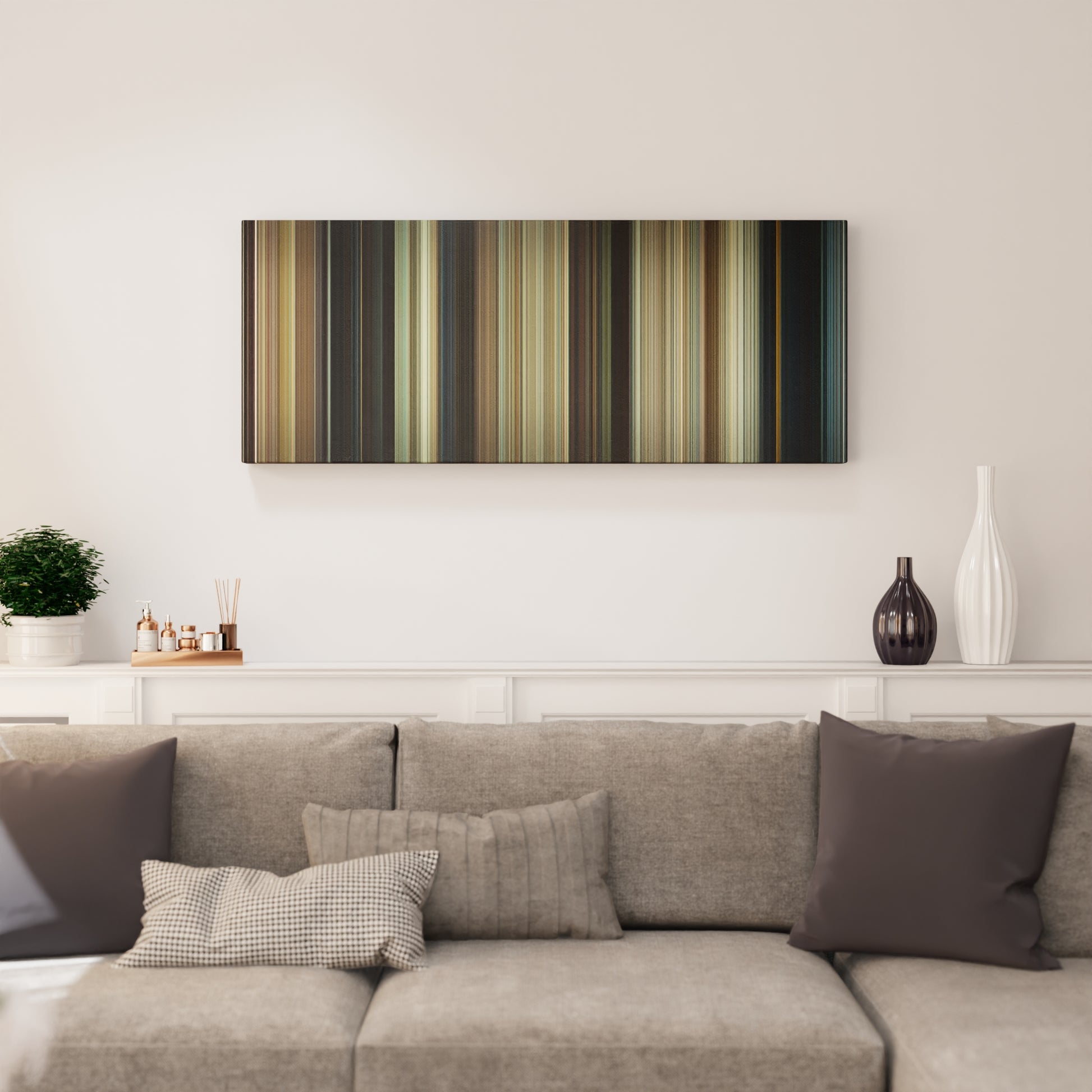 Living room interior with Paul Frome on the wall