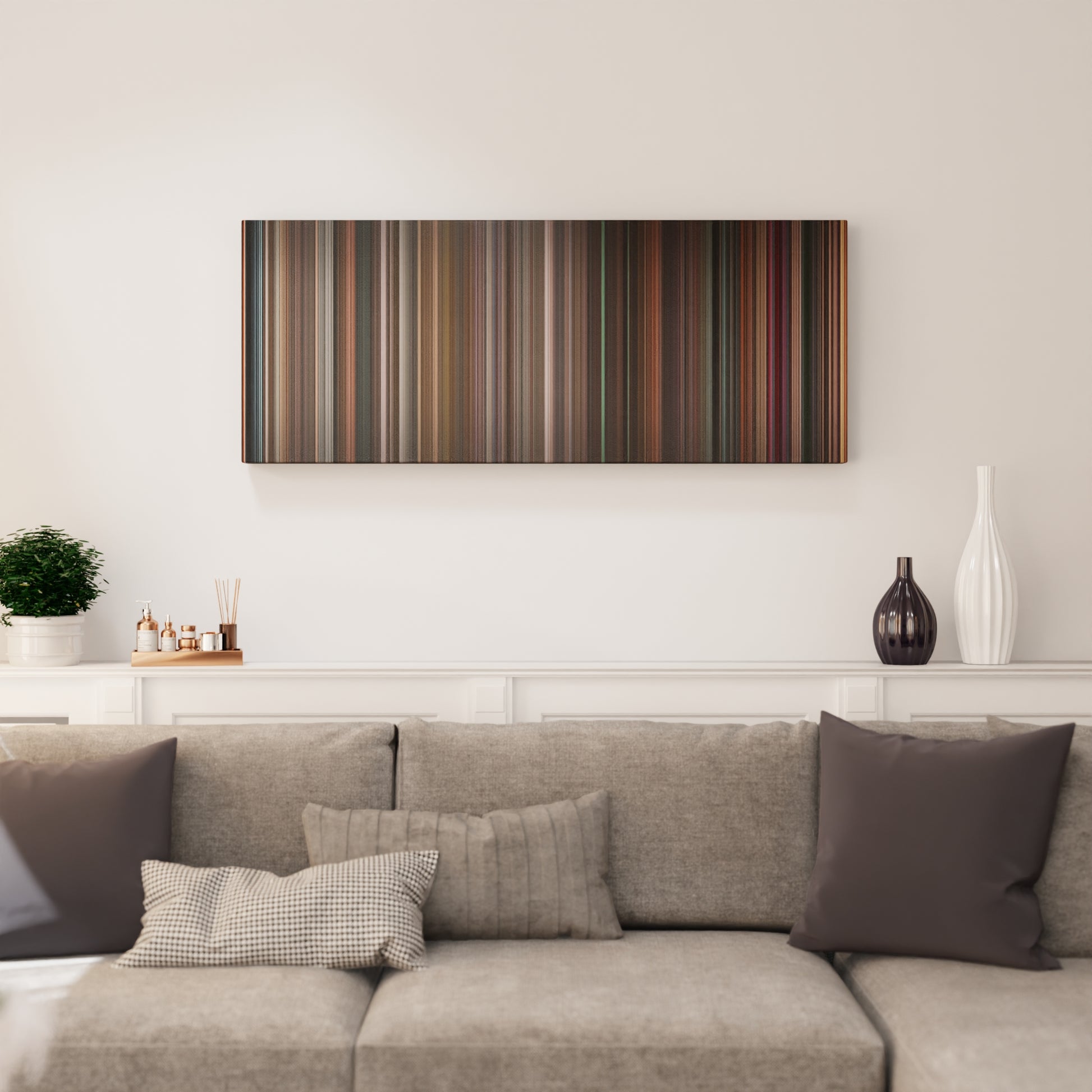 Living room interior with Black Swan Frome on the wall