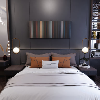 Bedroom interior with Mr. & Mrs. Smith Frome on the wall